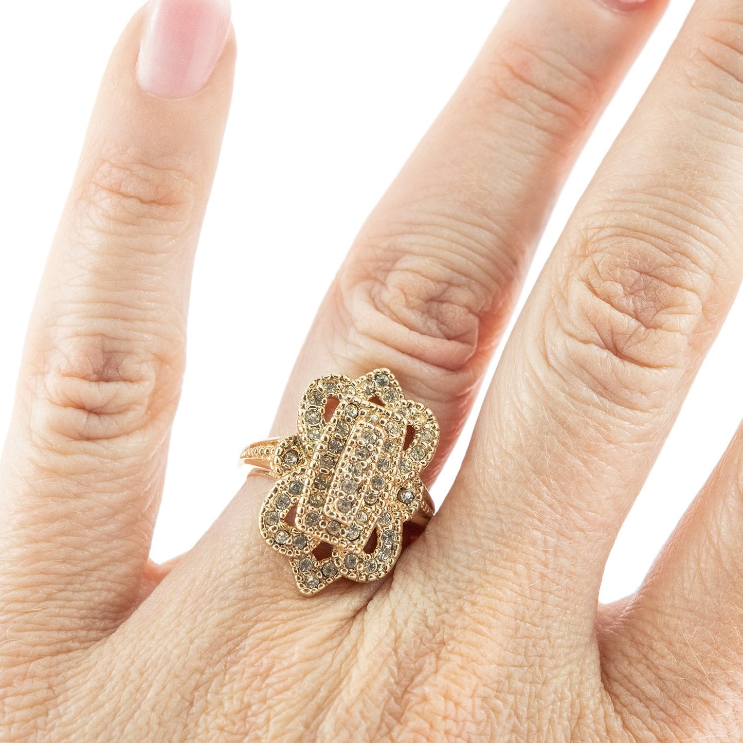 Vintage Ring Genuine Marcasite Antiqued 18k White Gold Electroplated Made in USA