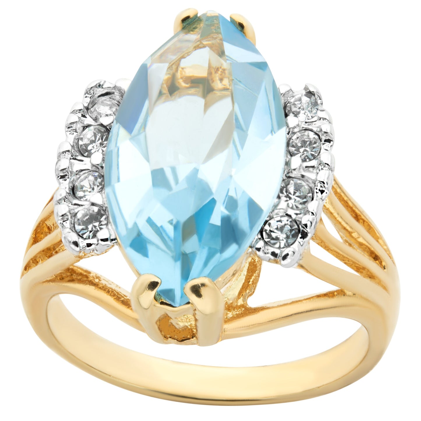 Vintage Ring Aquamarine Marquise Crystal 18k Gold Antique Womans Jewelry Handmade Rings