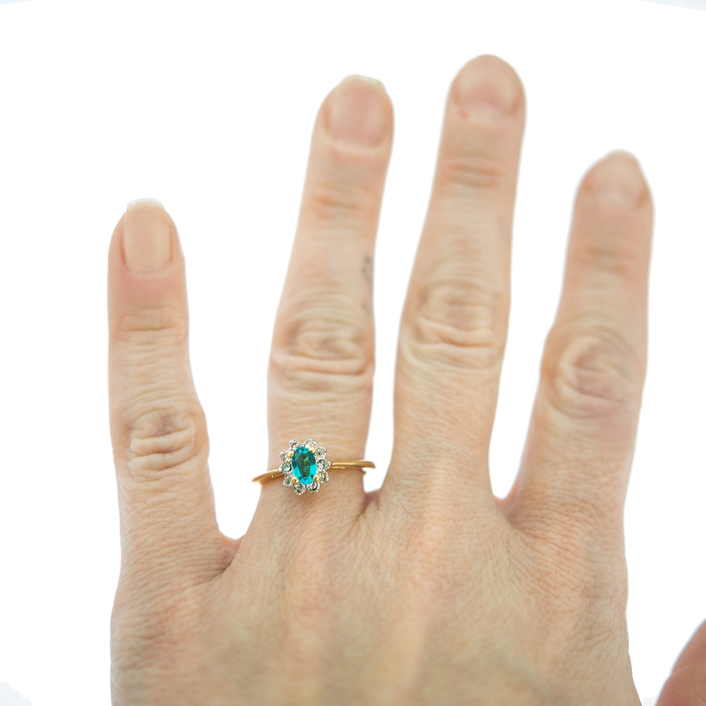 Vintage Genuine Opal or Austrian Crystal Ring 18k Yellow Gold Electroplated