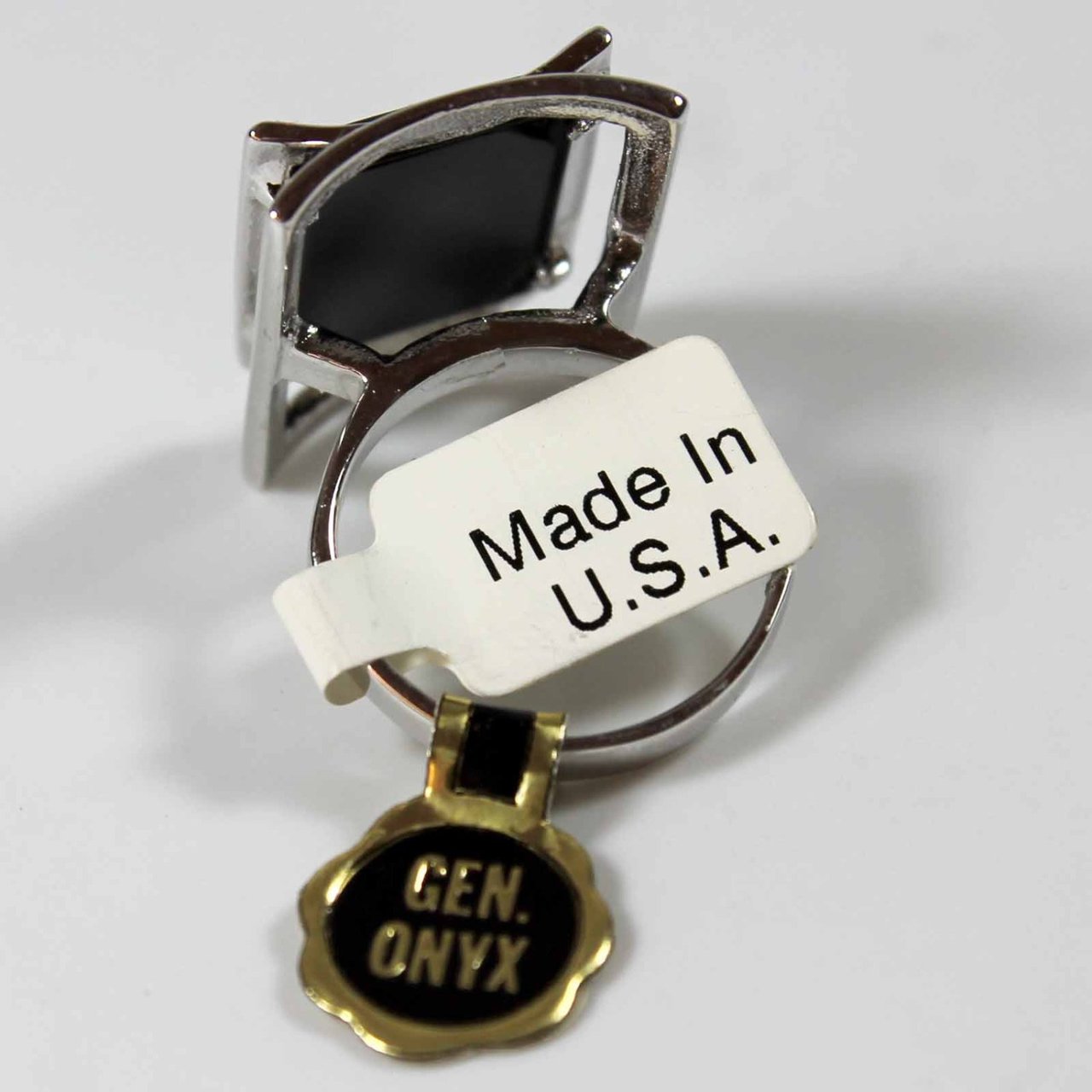 Vintage Genuine Onyx Rectangle 18k Yellow Gold Electroplated Made in USA #R327