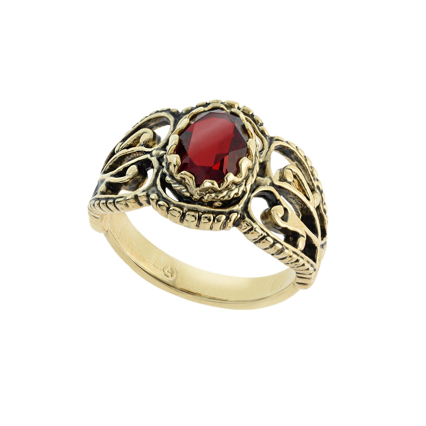 vintage-ruby-Austrian-crystal-filigree-ring-antique-yellow-gold-plated