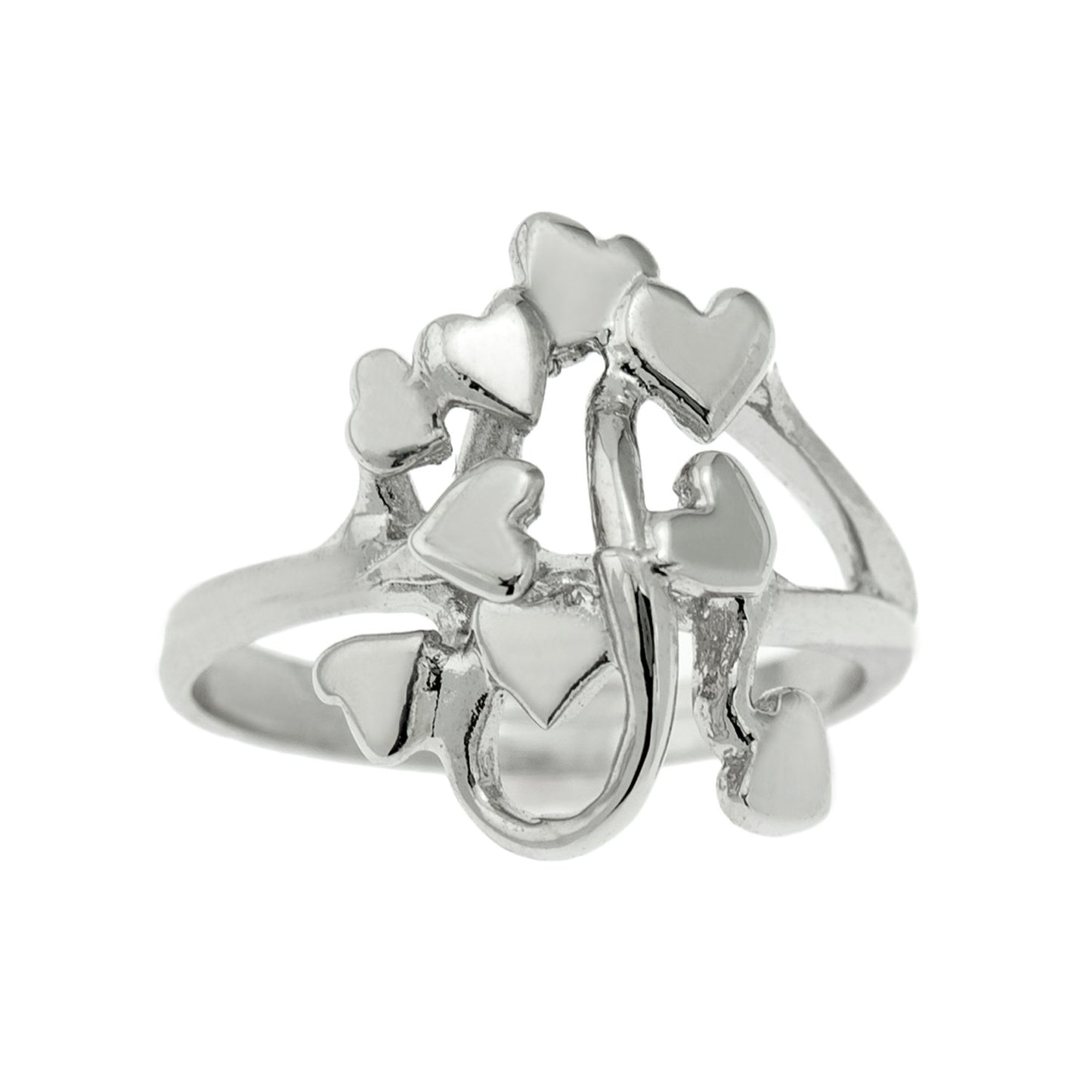 Vintage Ring 1970's Heart Cluster Ring 18k White Gold Silver R1047-W Size: 8