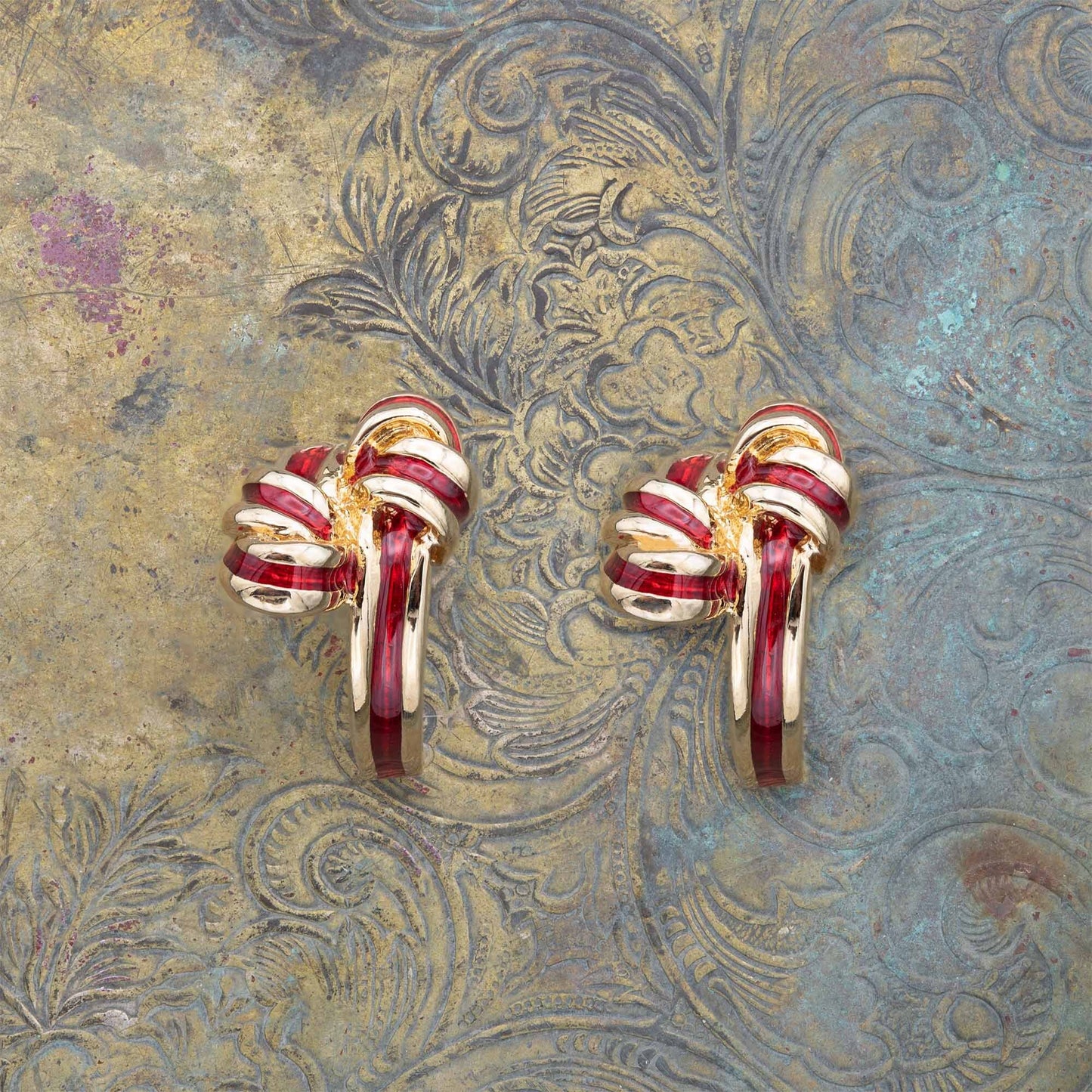 Riley Mid Century Gold and Red Enamel Post Earrings