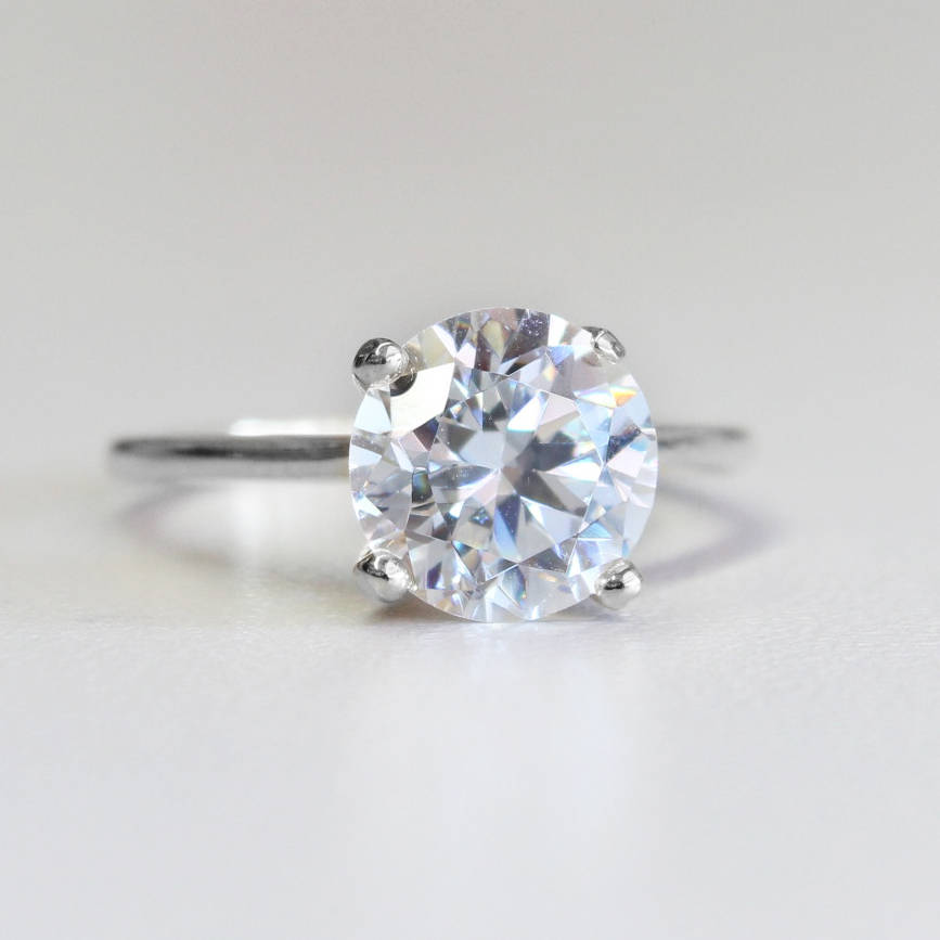 Vintage Silver Tone Cubic Zirconia Solitaire Engagement Style Ring Made in USA Size 3