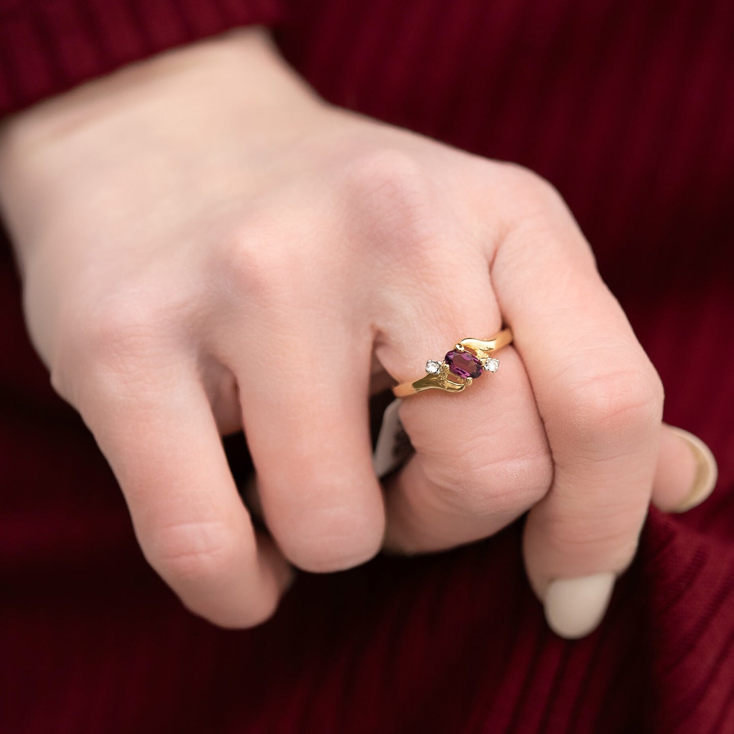 Vintage Ring Sapphire & Clear Austrian Crystals 18k White Gold Electroplated September Birthstone
