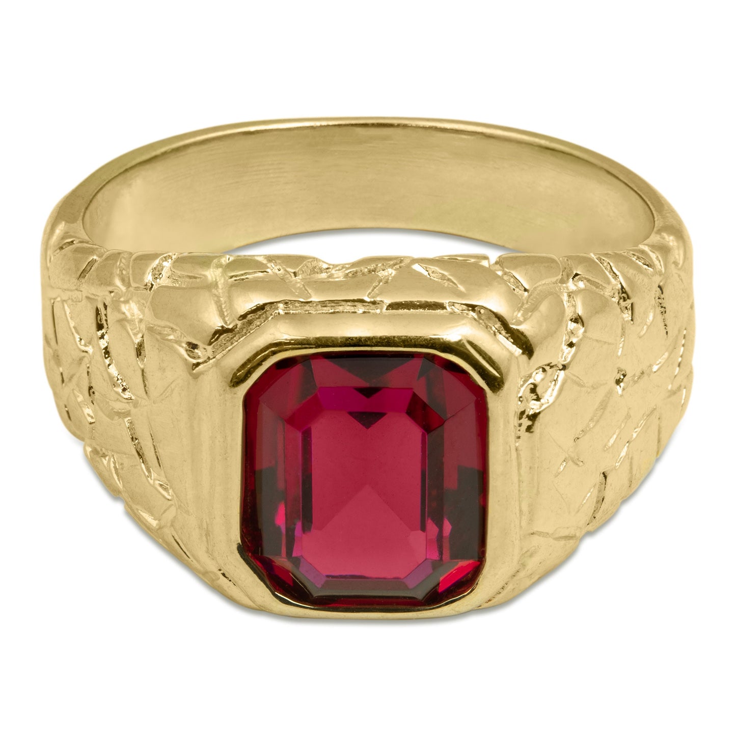 Vintage Ring 1980s Mens Ruby Crystal 18kt Gold Plated Antique for Men #R6004