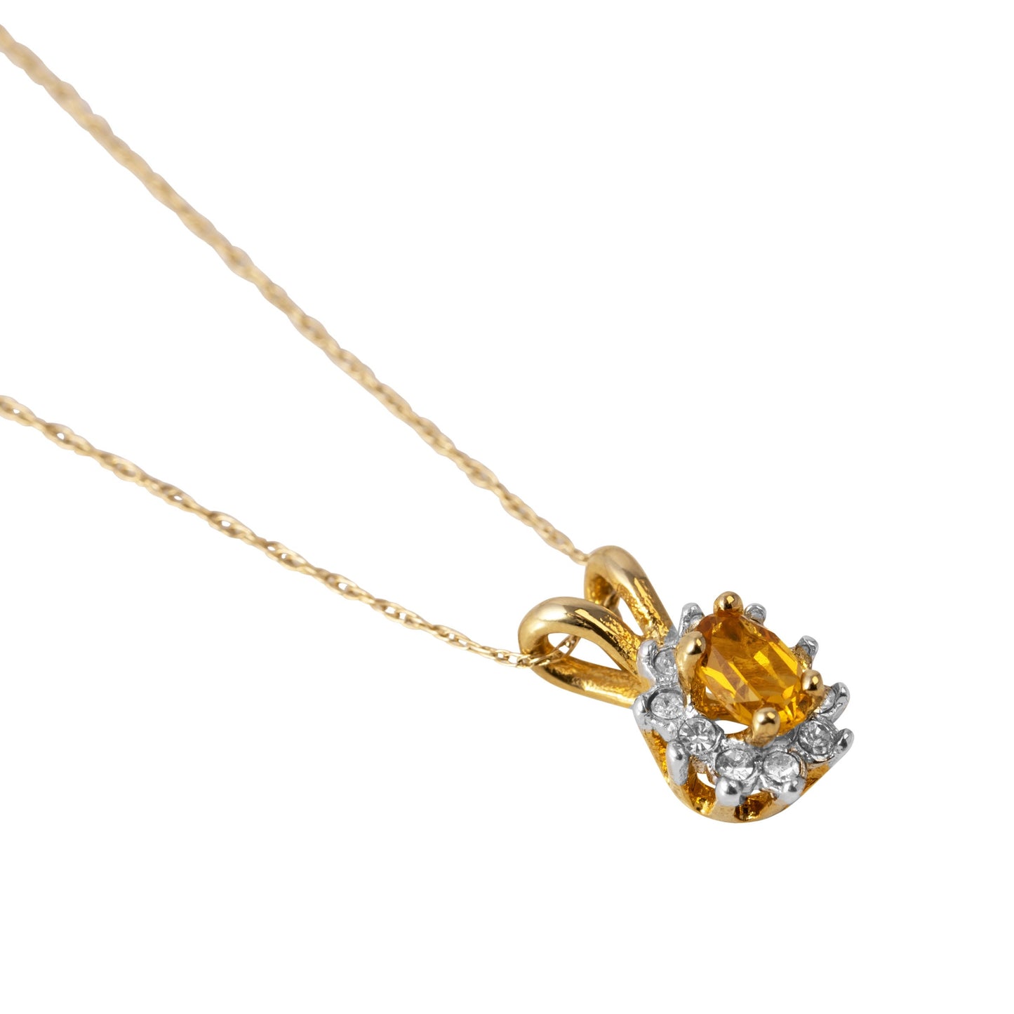 Vintage Light Topaz and Clear Austrian Crystal Necklace Made in the USA