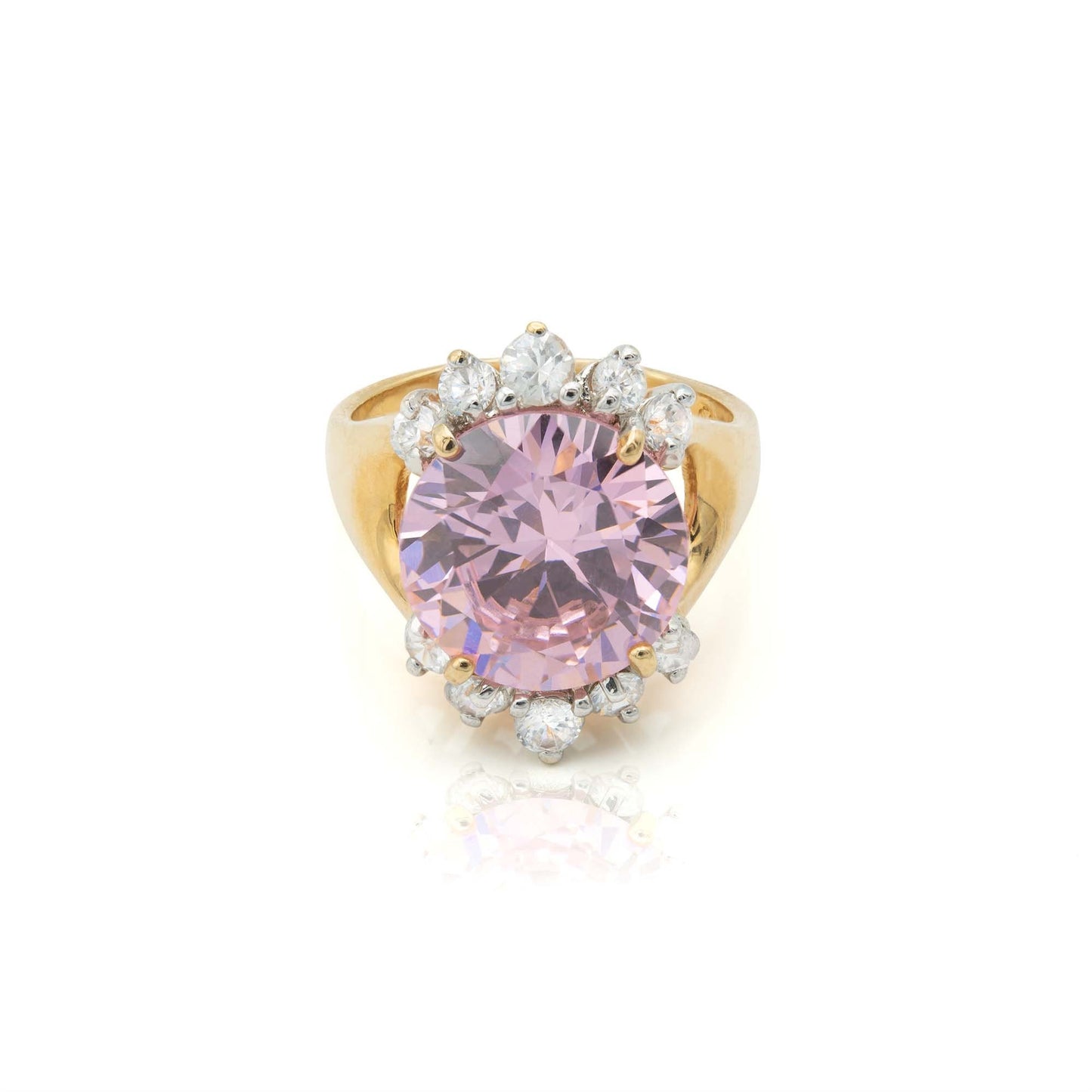Vintage Ring Pink Tourmaline and Clear Crystal Cocktail Ring in 18kt Antique Womans Jewlery - Never Worn - Limited Stock Size: 7