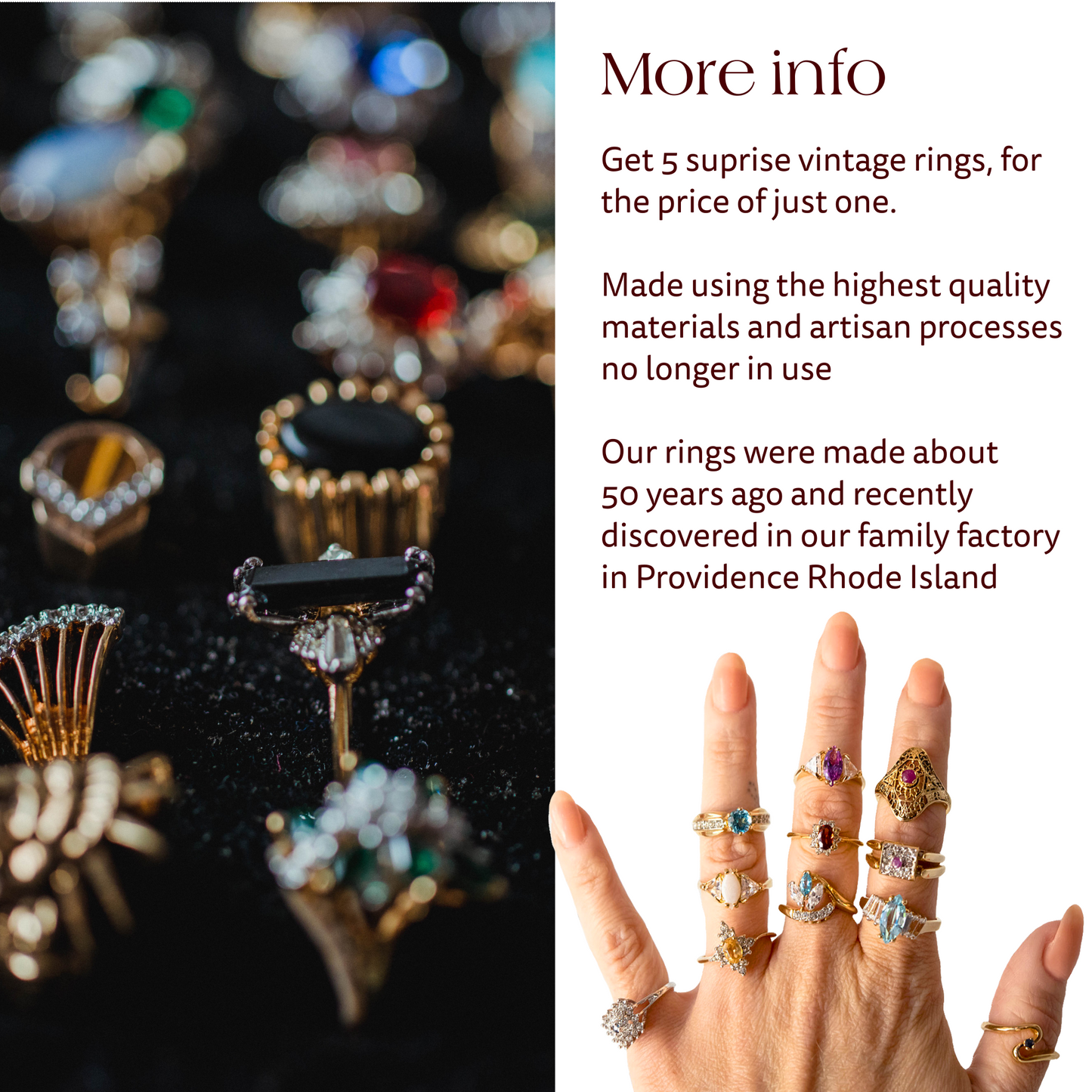 FIVE FOR ONE -Mix of 5 Vintage/Antique Rings for Women We Select Per Your Specifications Made in America - Bulk Pack