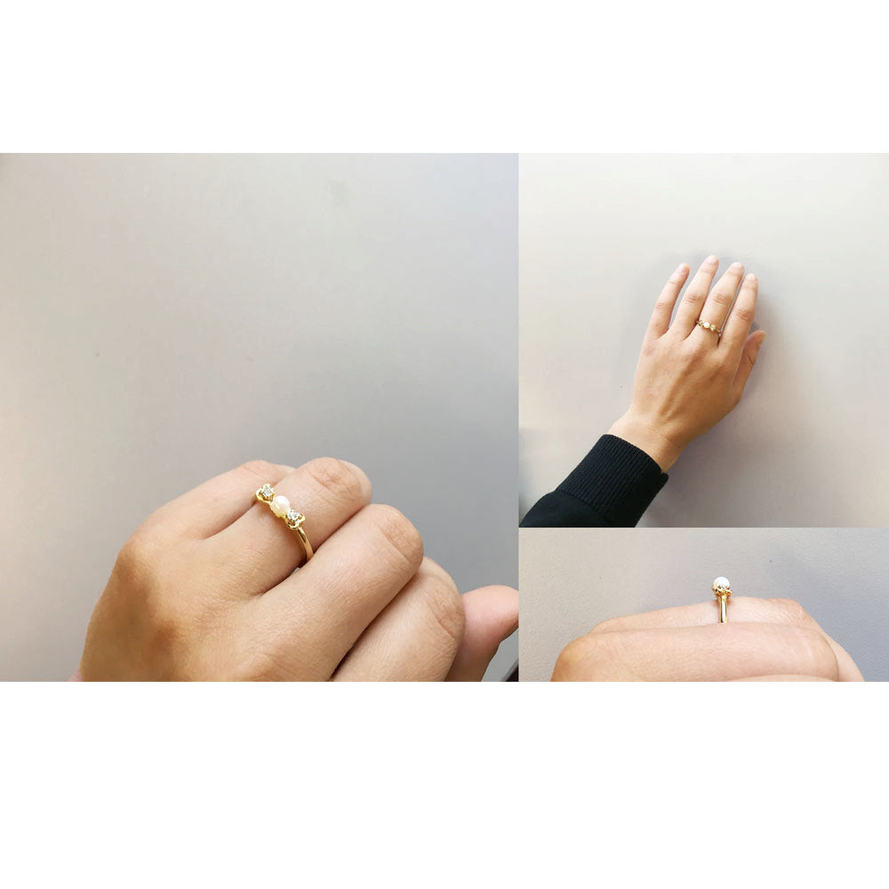 A Vintage Ring Pearl Bead Ring with Swarovski Crystal Accents 18k Gold Pearl Jewelry for Women #R1704 Size: 3