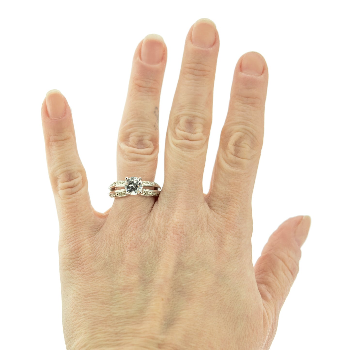 Vintage Clear Cubic Zirconia Solitaire Engagement Ring 1ct. Weight 18k White Gold Electroplate