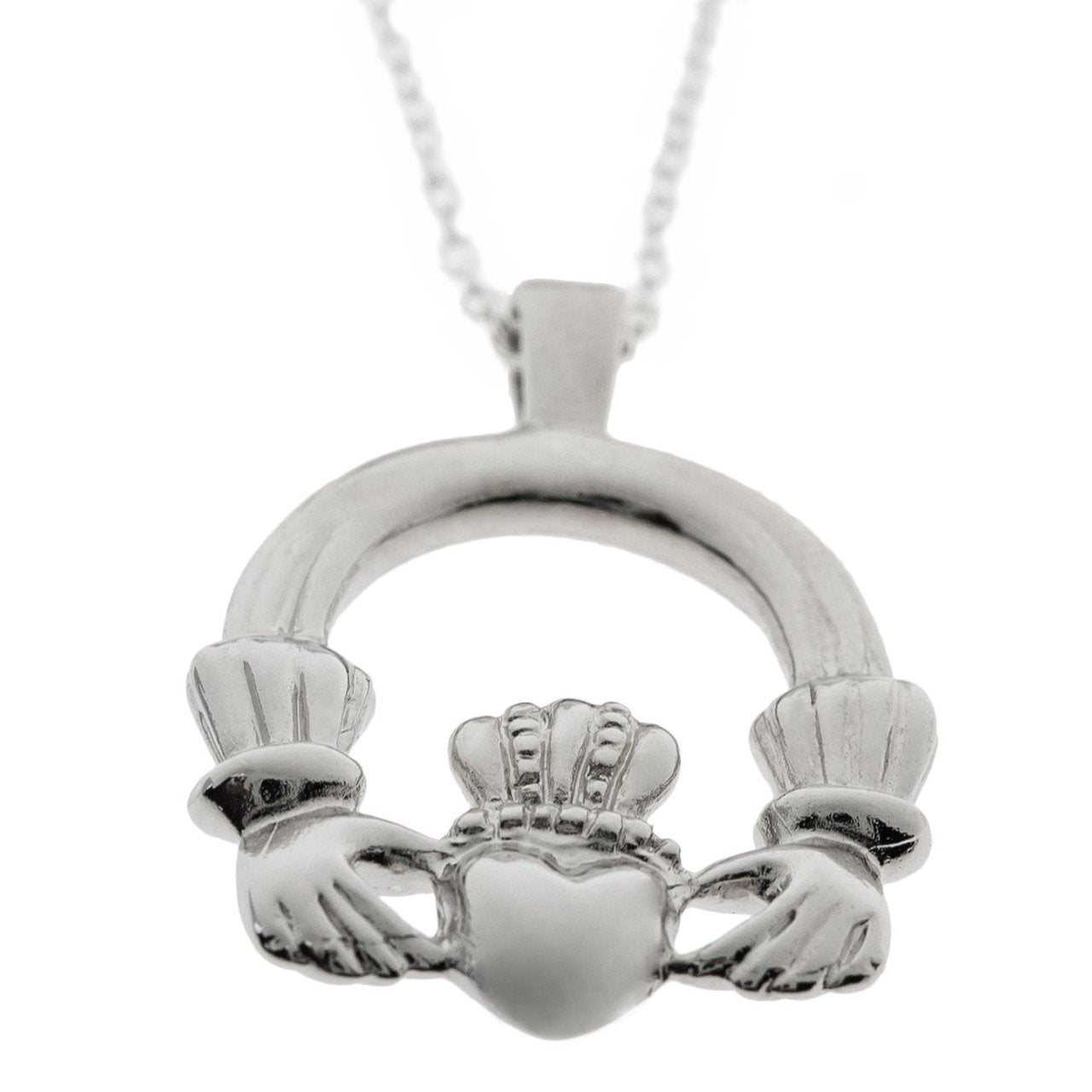 Vintage Claddagh Necklace 18k White Gold Electroplated Made in the USA
