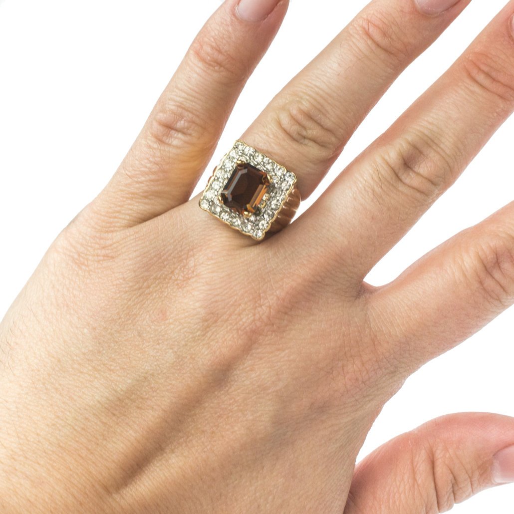 Vintage Austrian Crystal Cocktail Ring 18k Yellow or White Gold Electroplated Women's Birthstne RingMade in USA