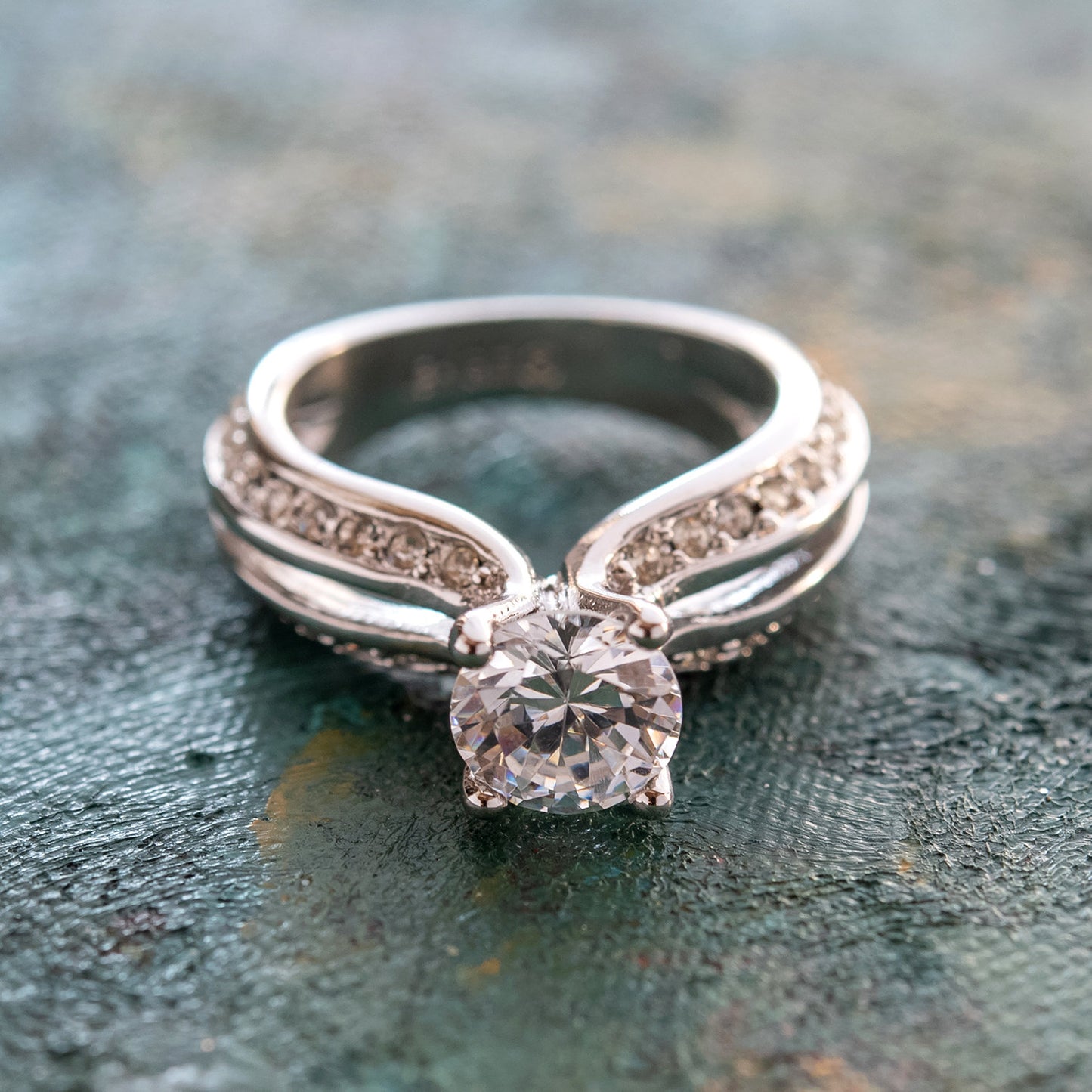 Vintage Clear Cubic Zirconia Solitaire Engagement Ring 1ct. Weight 18k White Gold Electroplate