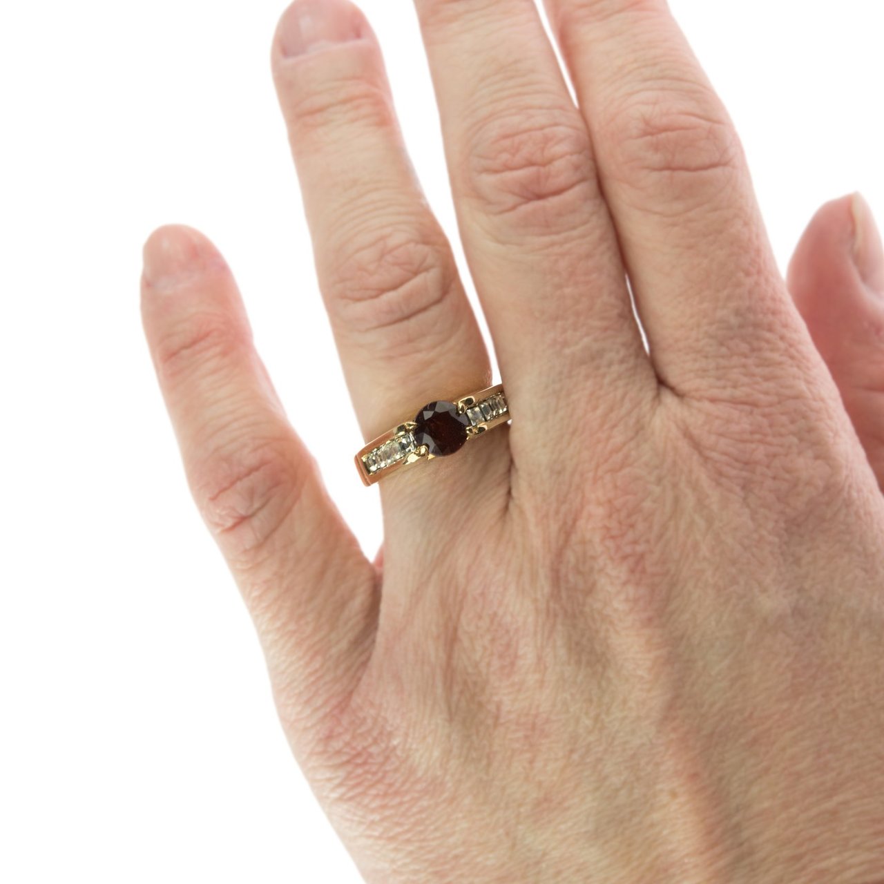 Vintage Genuine Garnet and Clear Cubic Zirconia Accents 18k Gold Plated Made in USA Size: 6