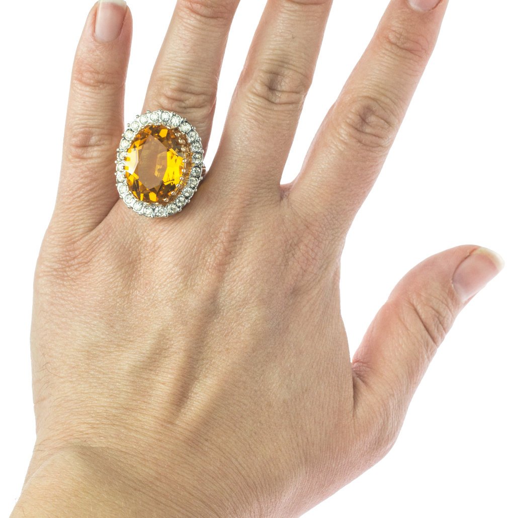 Vintage Women's Statement Crystal Cocktail Ring 18k Gold Electroplated