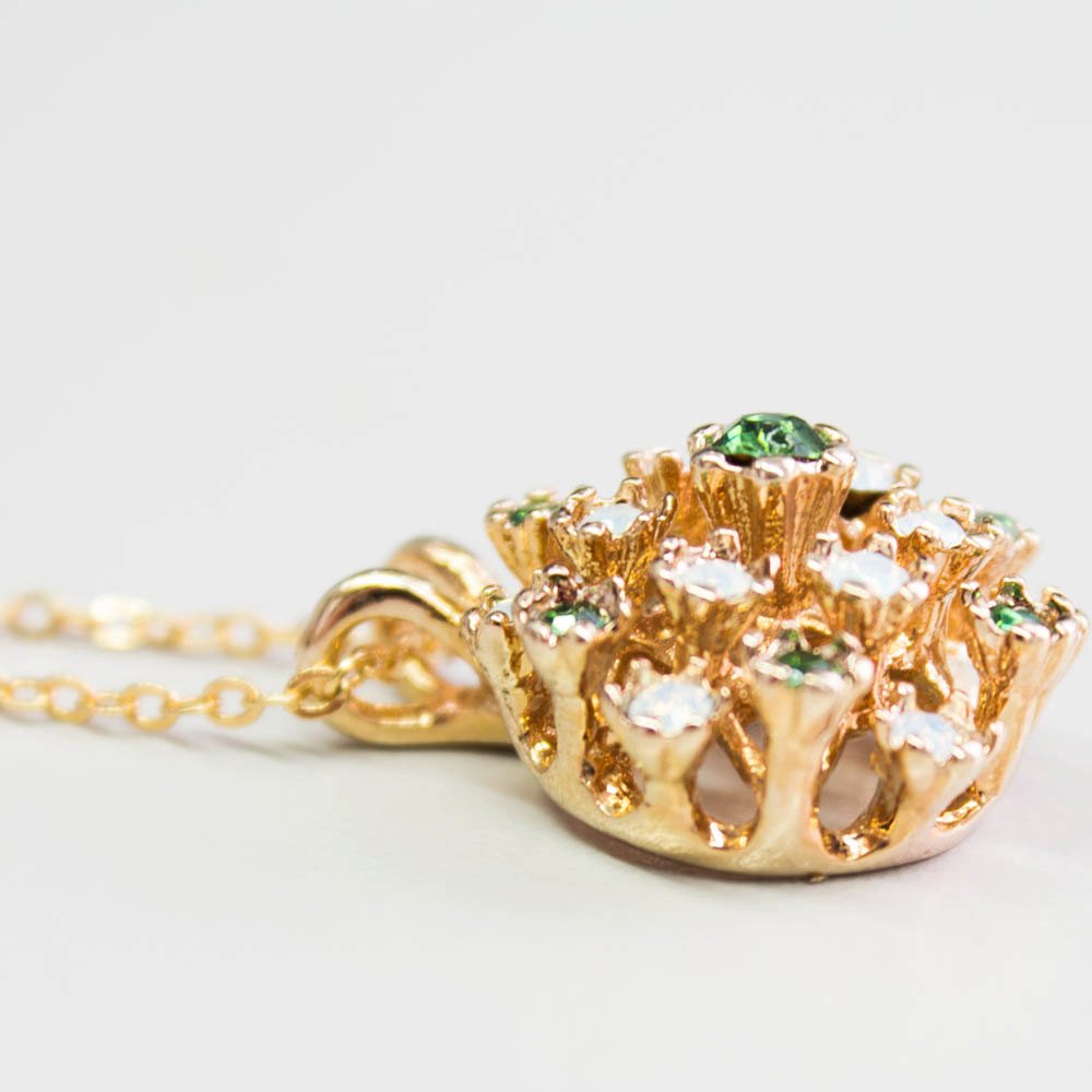 Vintage Opal Pendant Necklace with Tourmaline Austrian Crystals Made in the USA