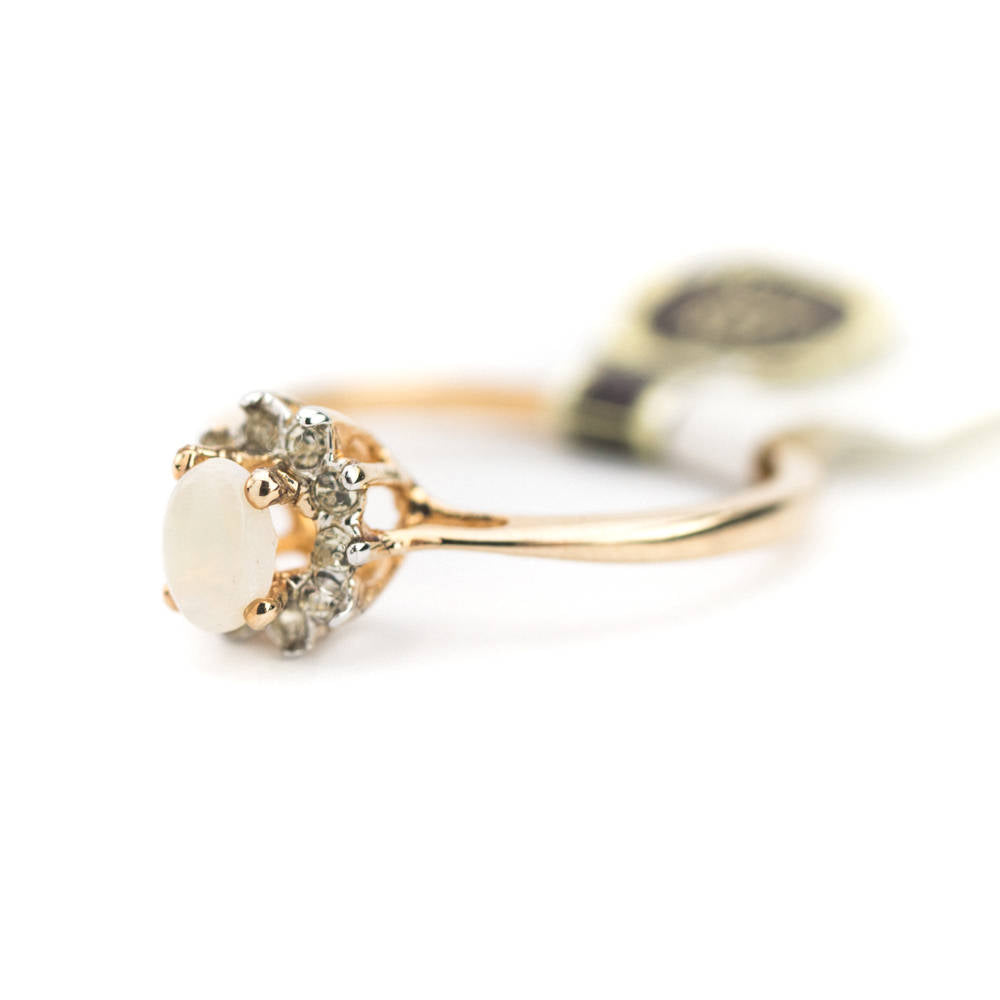 Vintage Genuine Opal or Austrian Crystal Ring 18k Yellow Gold Electroplated
