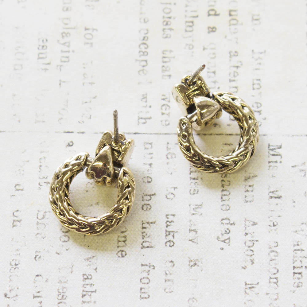 Vintage Oscar De La Renta Antiqued Gold Tone Braided Dangling Hoops Earrings