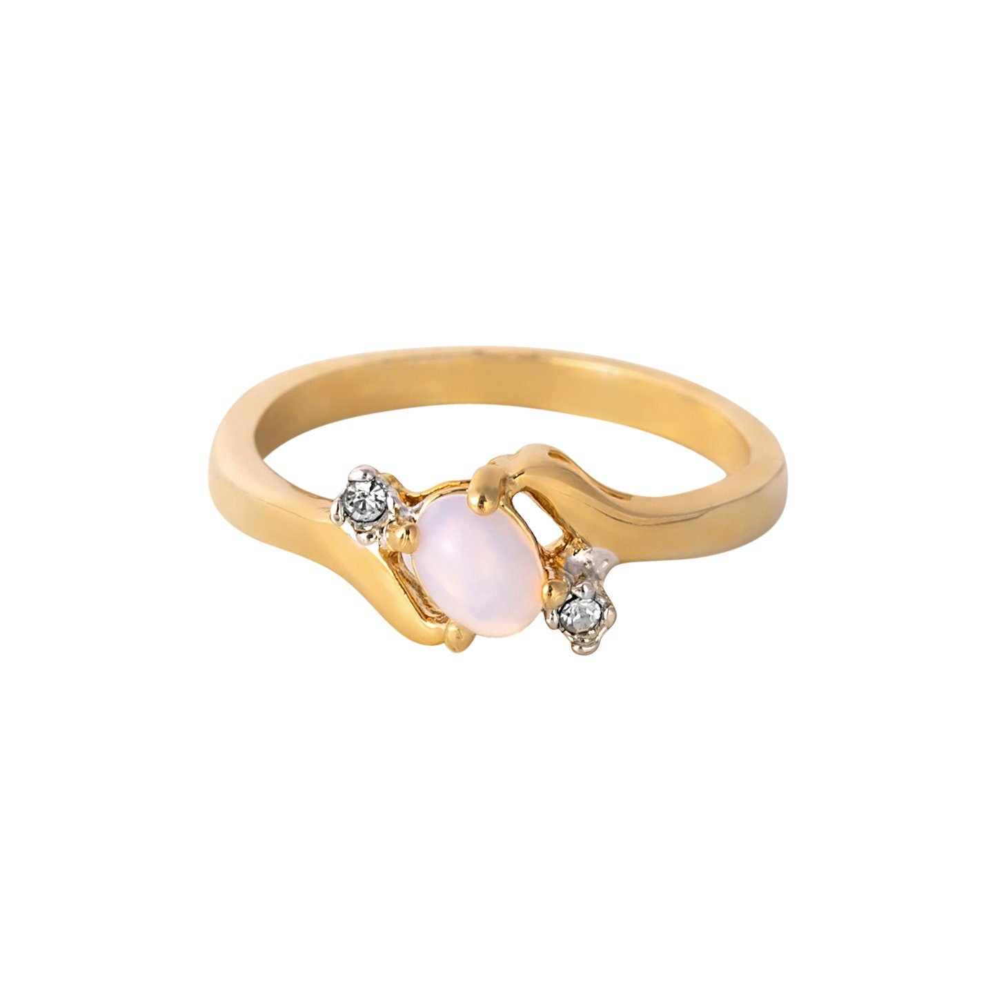 Vintage Ring Sapphire & Clear Austrian Crystals 18k White Gold Electroplated September Birthstone