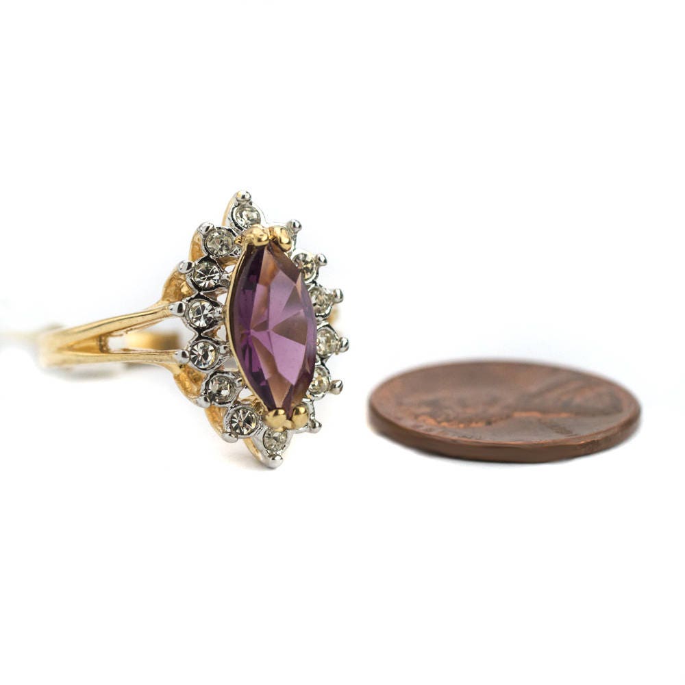 Vintage Amethyst and Clear Swarovski Crystals 18k Yellow Gold Plated February Birthstone Made in USA #R1891