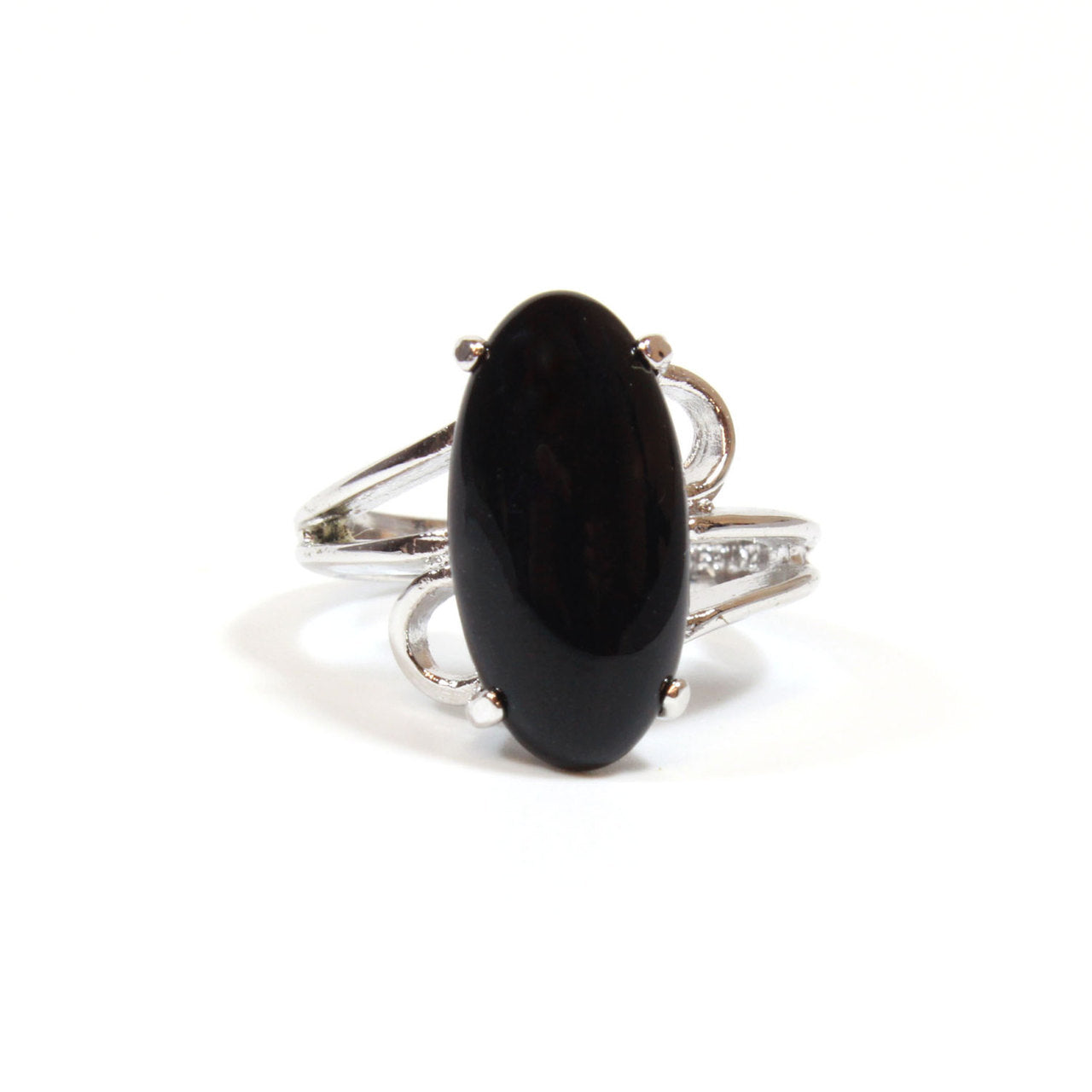 Vintage Ring Genuine Onyx 18k White Gold Electroplated Cocktail Ring Made in USA