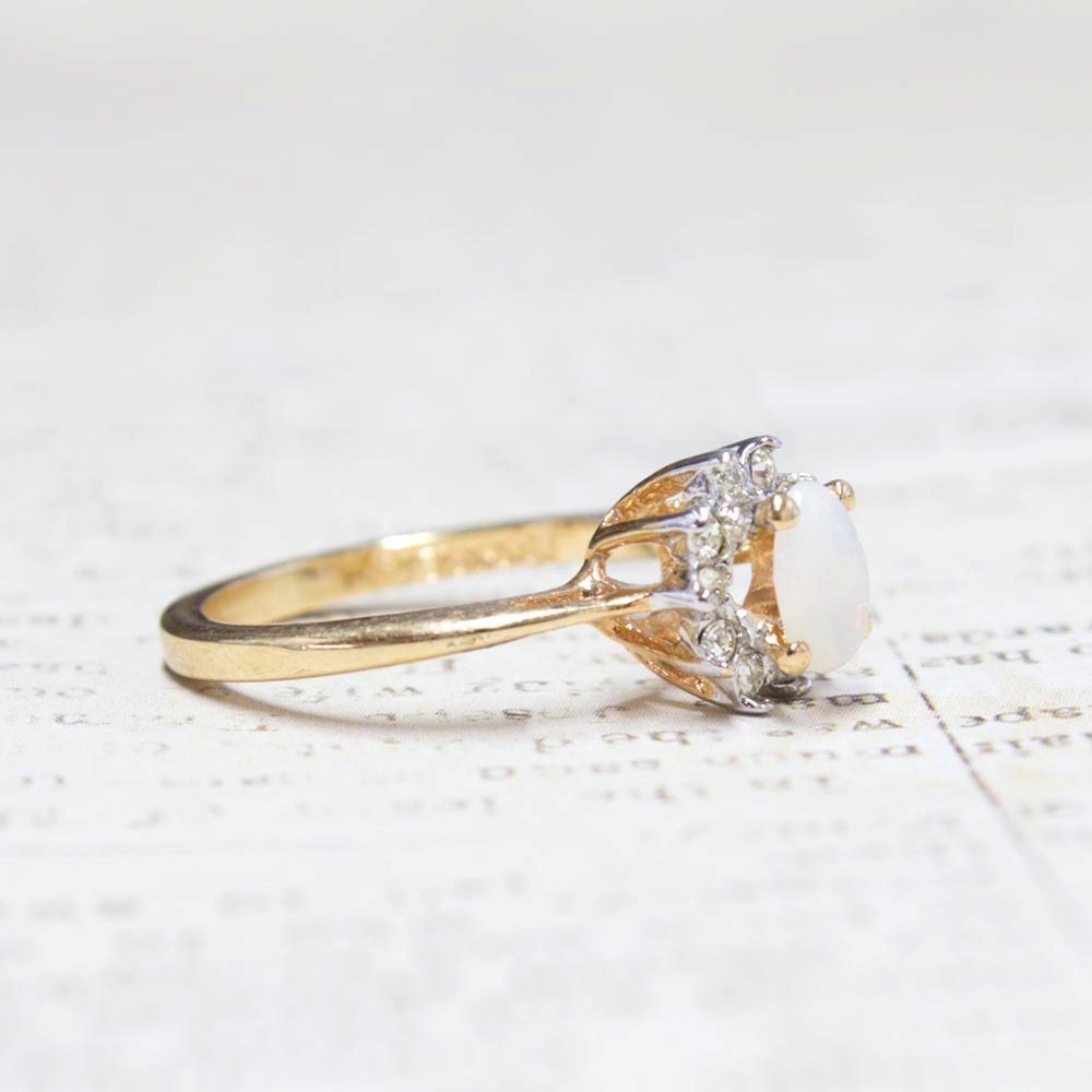 Vintage Genuine Opal or Austrian Crystal Ring 18k Yellow Gold Electroplated