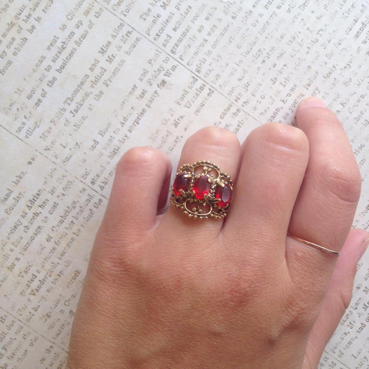 Vintage Ring Austrian Crystal Cocktail Ring Antique 18k Gold Womans Jewelry