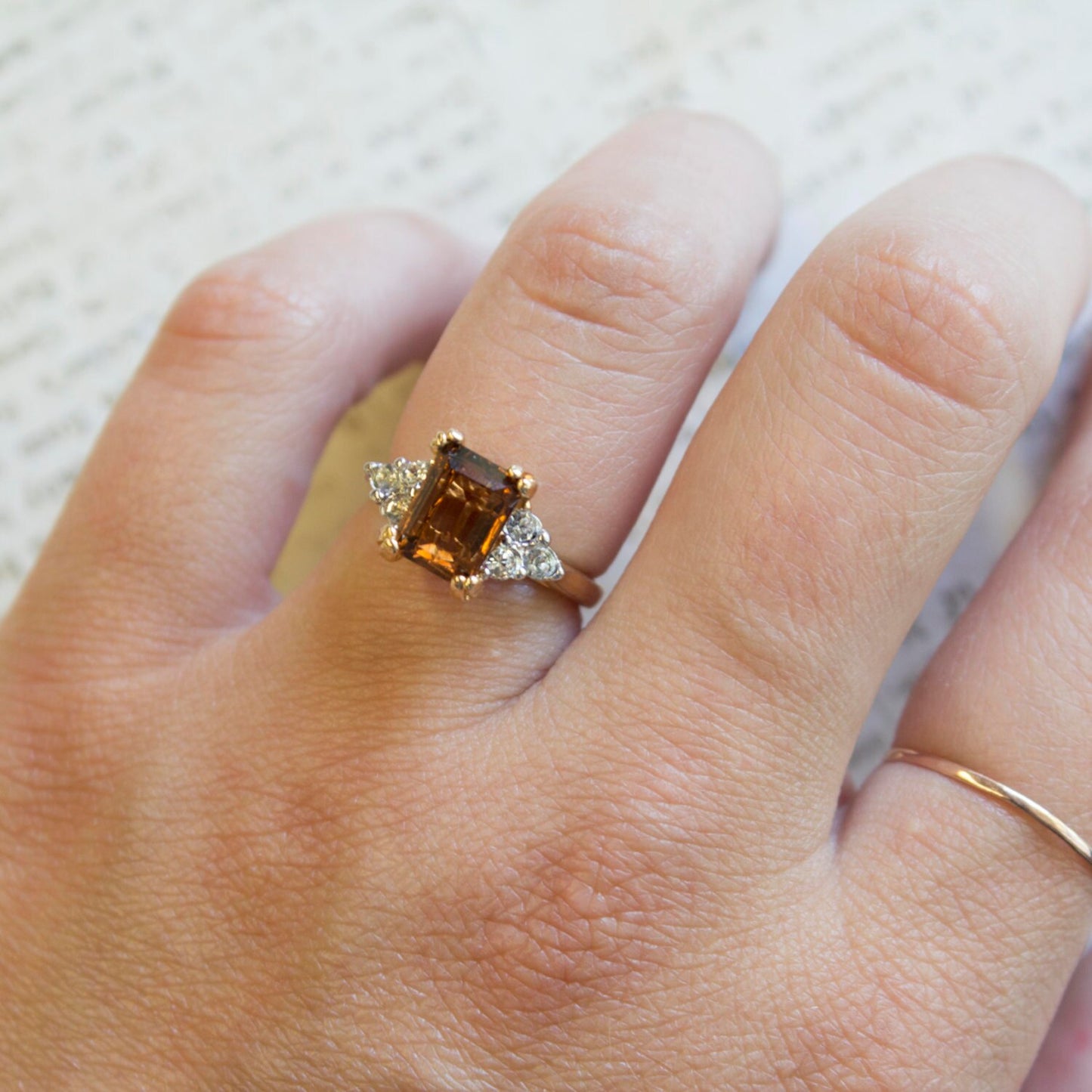 Vintage Ring Clear Austrian Crystals 18k Yellow Gold Electroplated Womens Birthstone Made in USA