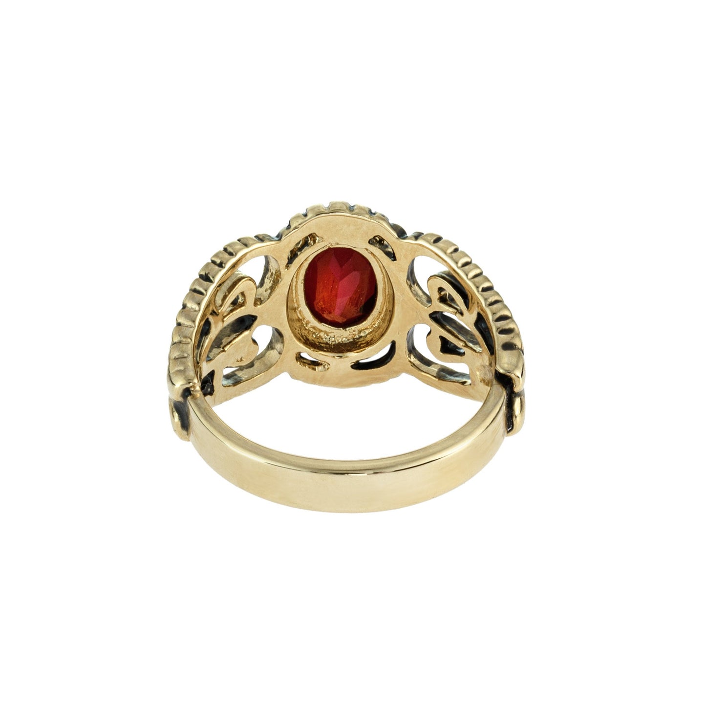 vintage-ruby-Austrian-crystal-filigree-ring-antique-yellow-gold-plated