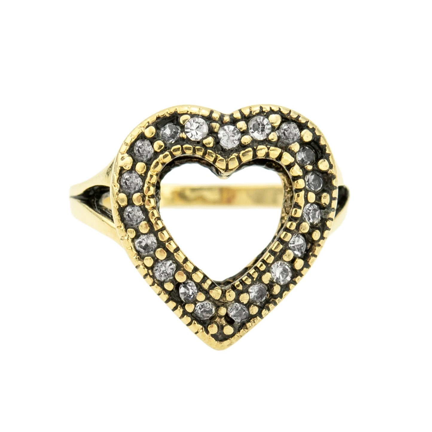 Vintage Genuine Marcasite Heart Ring Antiqued 18k White Gold Electroplated Made in USA