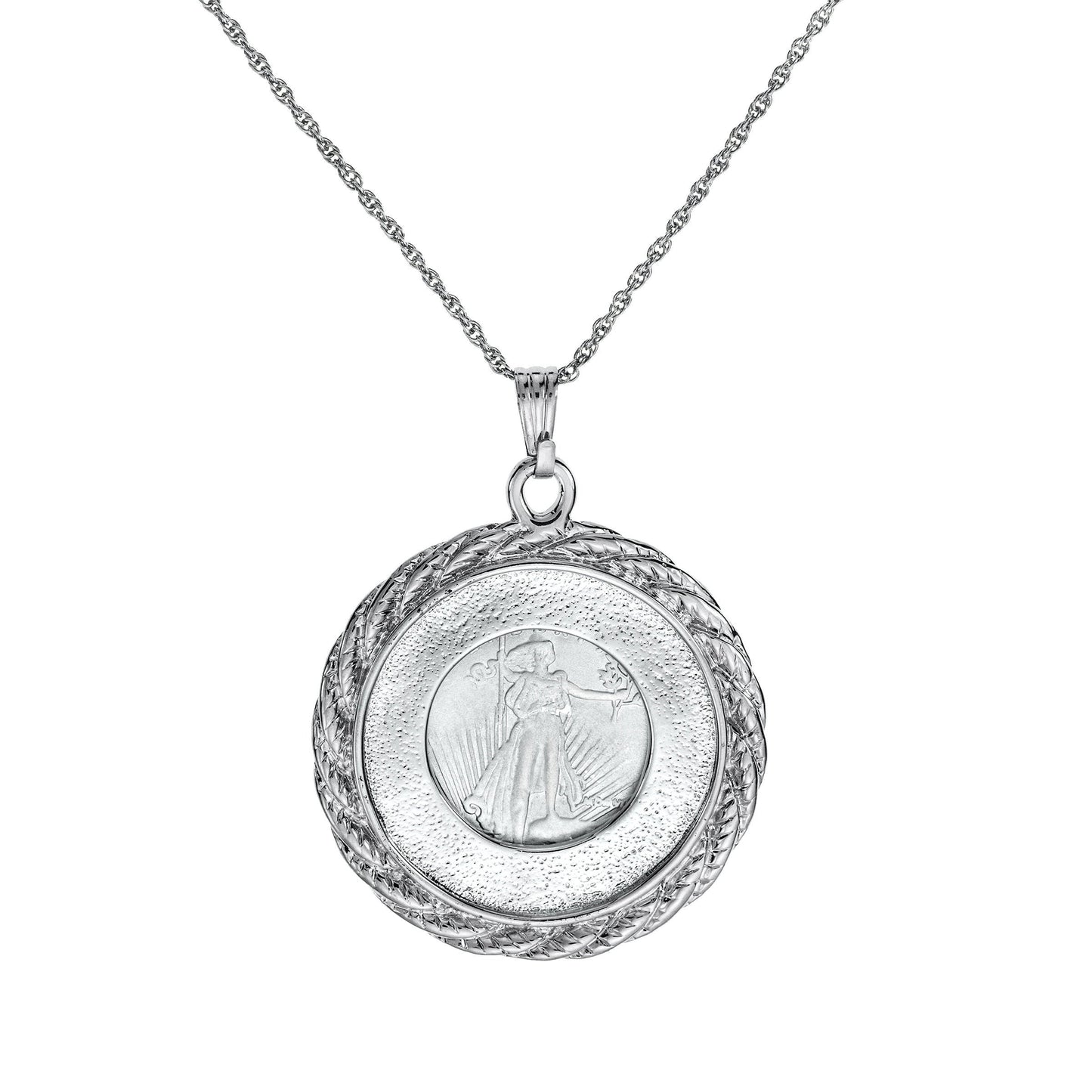 Vintage Queen Elizabeth II 100 Pound Coin Money Pendant Necklace Antique 18k White Gold Silver N785-W