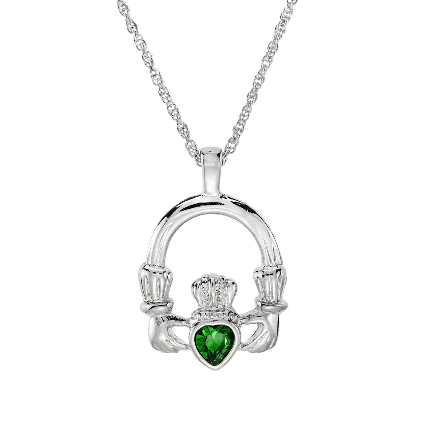 Vintage Claddagh Necklace Austrian Heart Crystal 18k Yellow Gold Electroplated Made in the USA