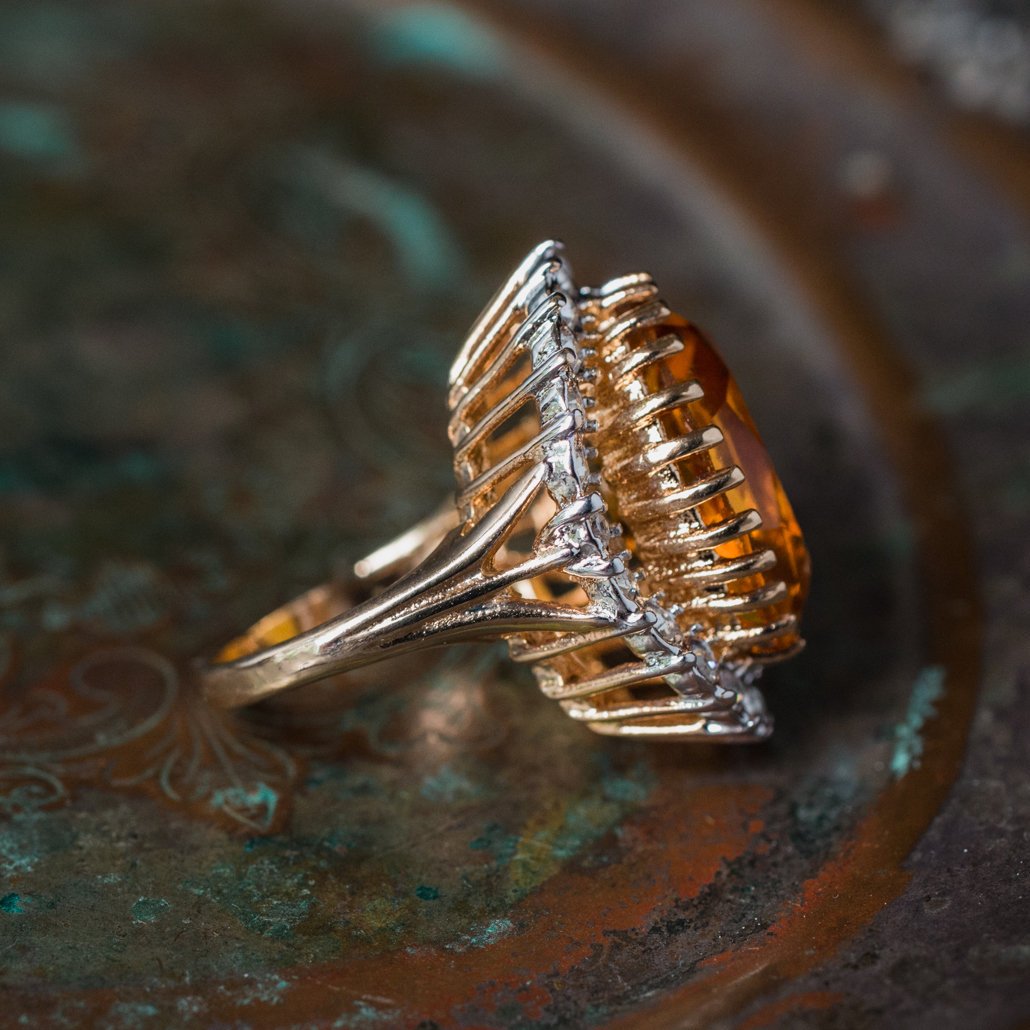 Vintage Women's Statement Crystal Cocktail Ring 18k Gold Electroplated