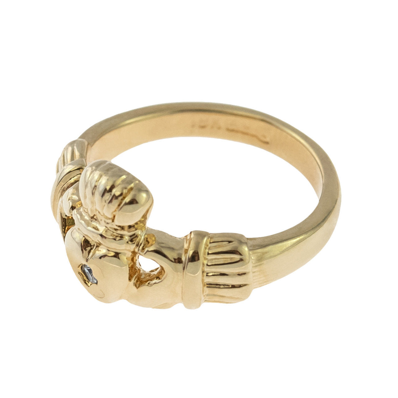 Vintage Jewelry Clear Austrian Crystal Claddagh Ring 18k Yellow Gold Electroplated Made in the USA