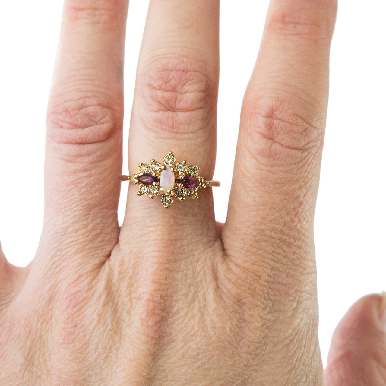 Vintage Ring Genuine Stone or Austrian Crystal Cluster 18k Yellow or White Gold Electroplated Made in USA