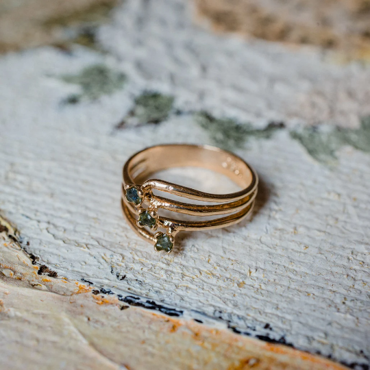 Vintage Genuine Stones 18k Yellow Gold Electroplated Ring Made in USA Antique Princess Rings