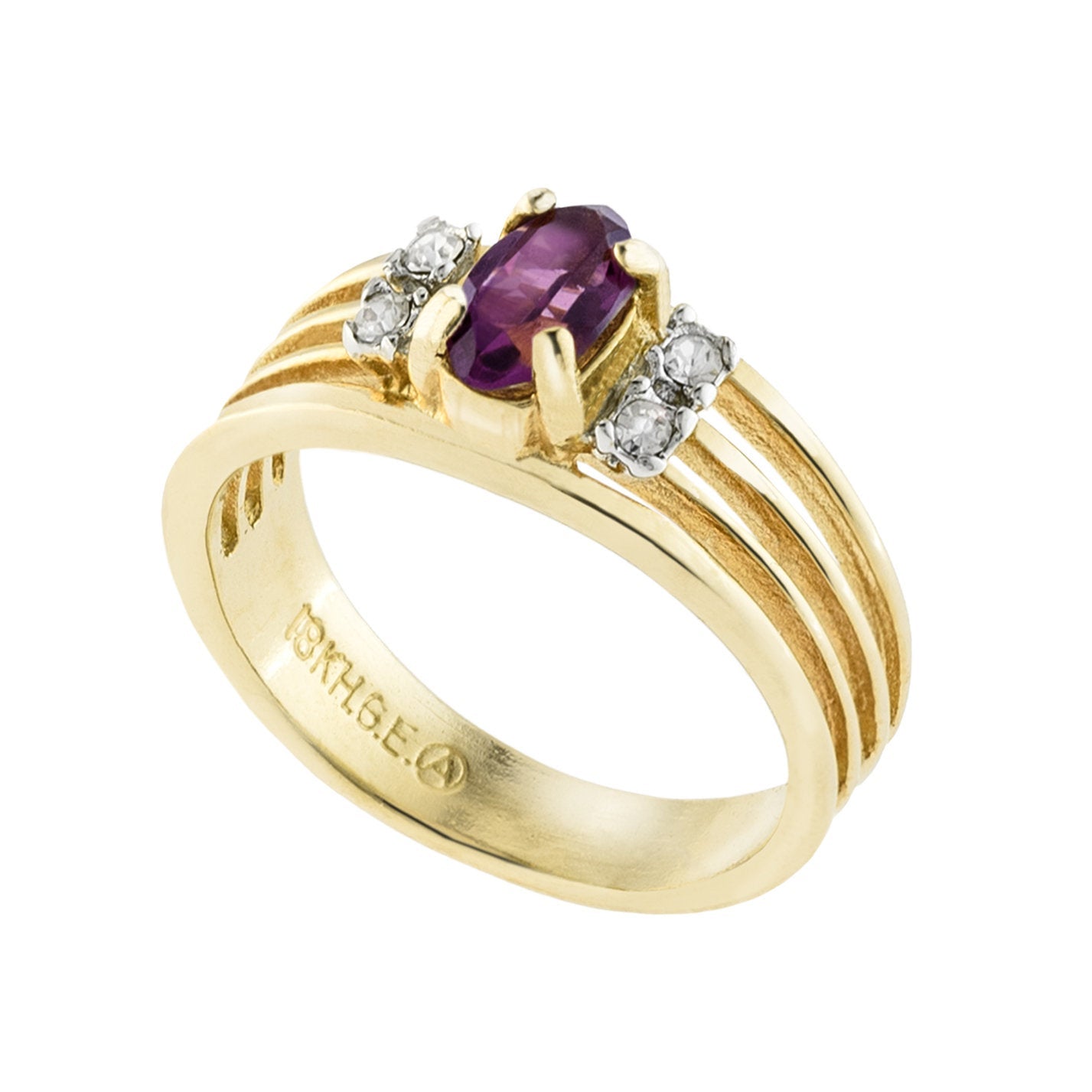 Vintage Jewelry Genuine Stone or Austrian Crystal Ring, Plated in 18kt Electroplated Yellow Gold Made in the USA