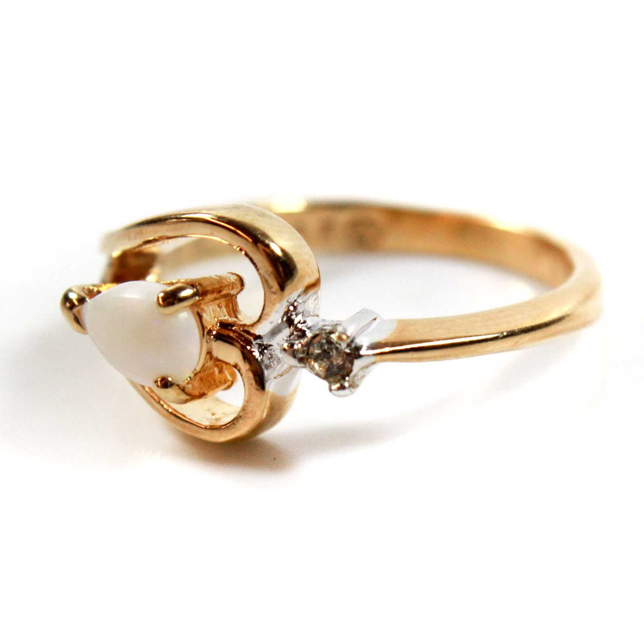 Vintage Ring 1970s Genuine Opal Heart Ring Swarovski Crystal Opalo Womans Jewelry Dainty Stacking Rings #852 Size: undefined