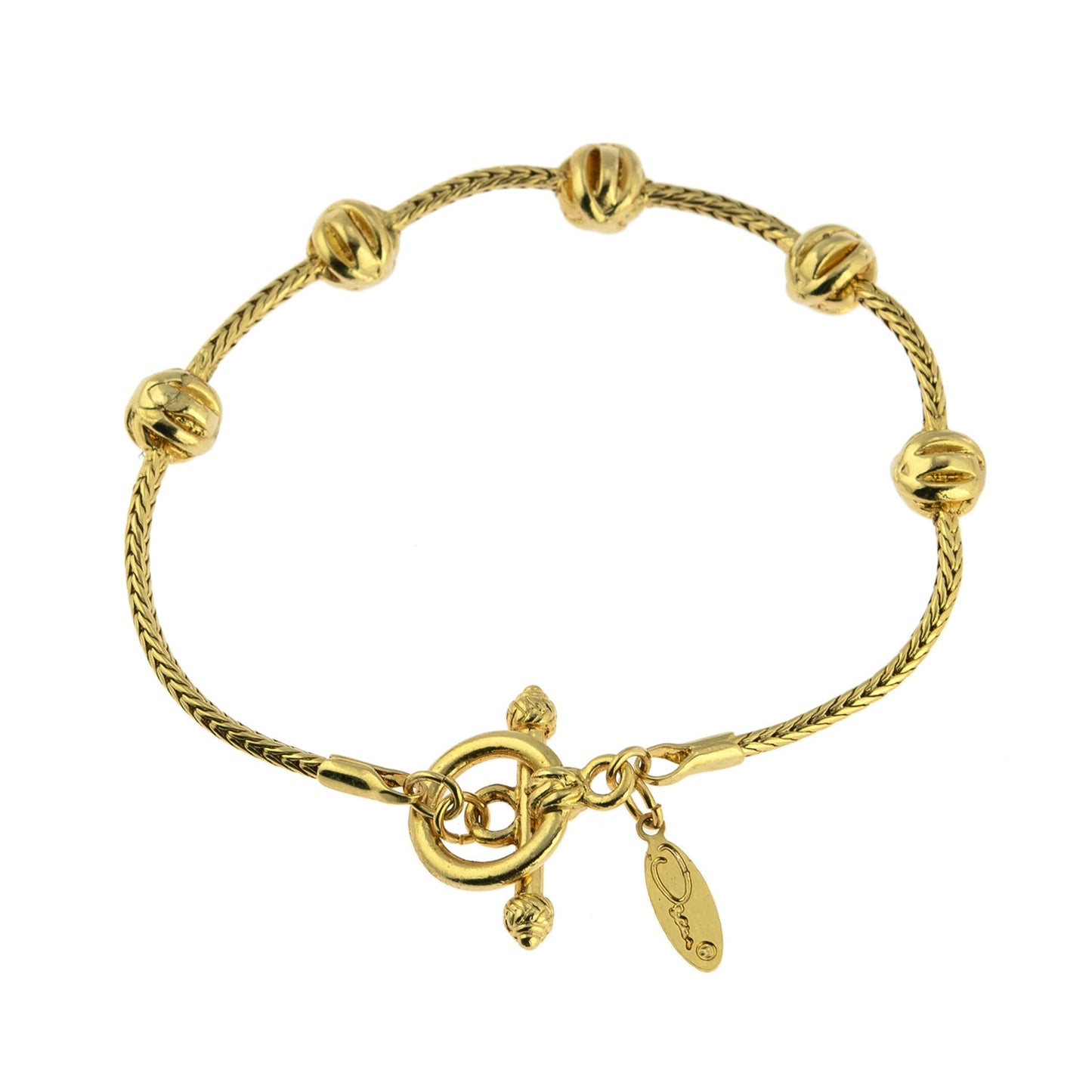 Vintage Bracelet Oscar De La Renta Gold Textured Bead and Chain Bracelet Women OSB-545 Antique Bracelet Jewelry