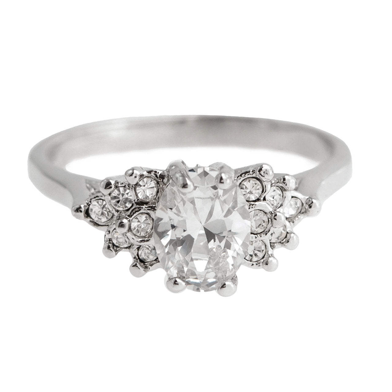 Vintage 1980's Cubic Zirconia Ring with Clear Austrian Crystals 18k Yellow Gold Electroplated