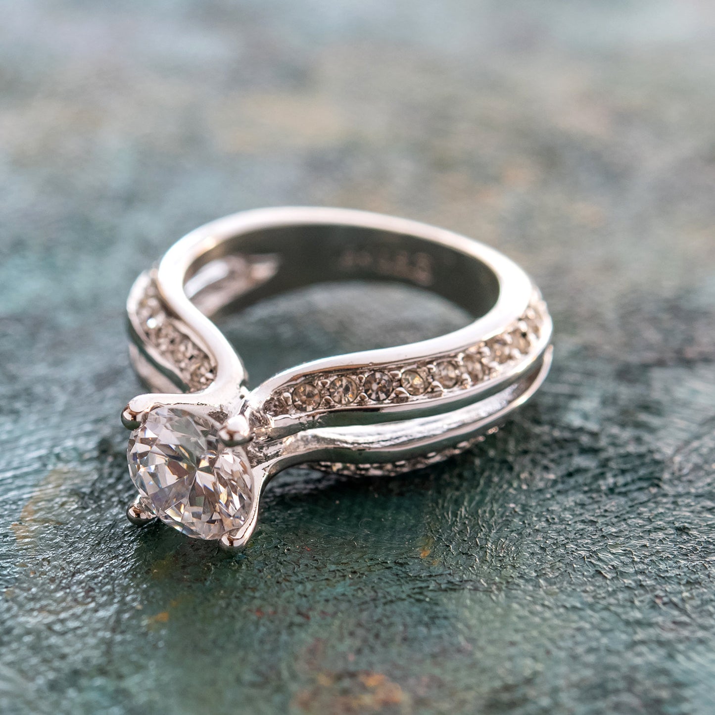 Vintage Clear Cubic Zirconia Solitaire Engagement Ring 1ct. Weight 18k White Gold Electroplate