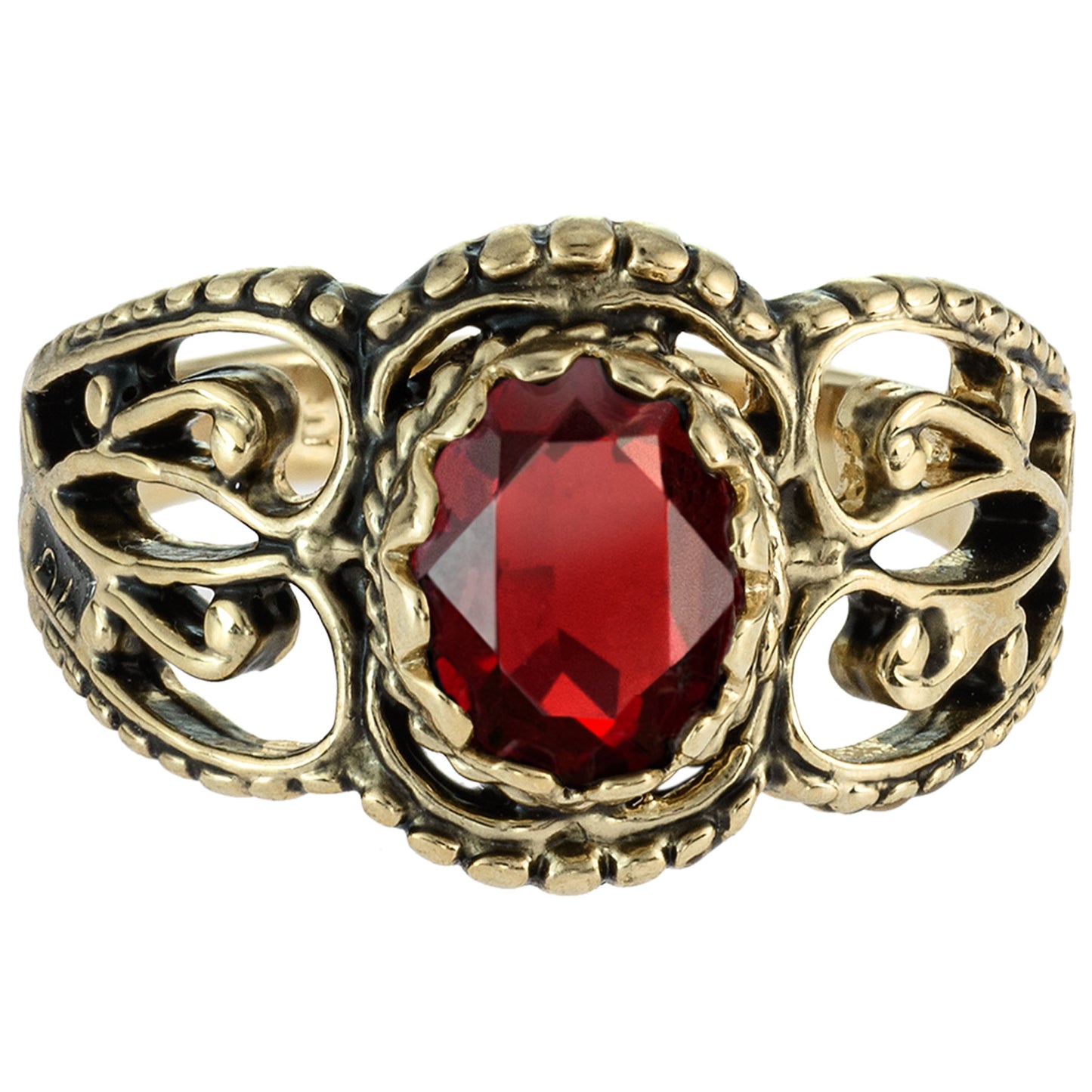vintage-ruby-Austrian-crystal-filigree-ring-antique-yellow-gold-plated