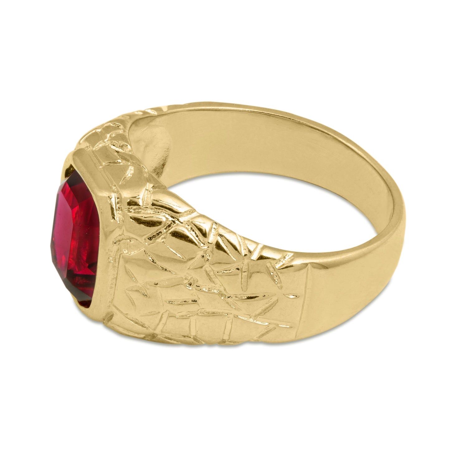 Vintage Ring 1980s Mens Ruby Crystal 18kt Gold Plated Antique for Men #R6004