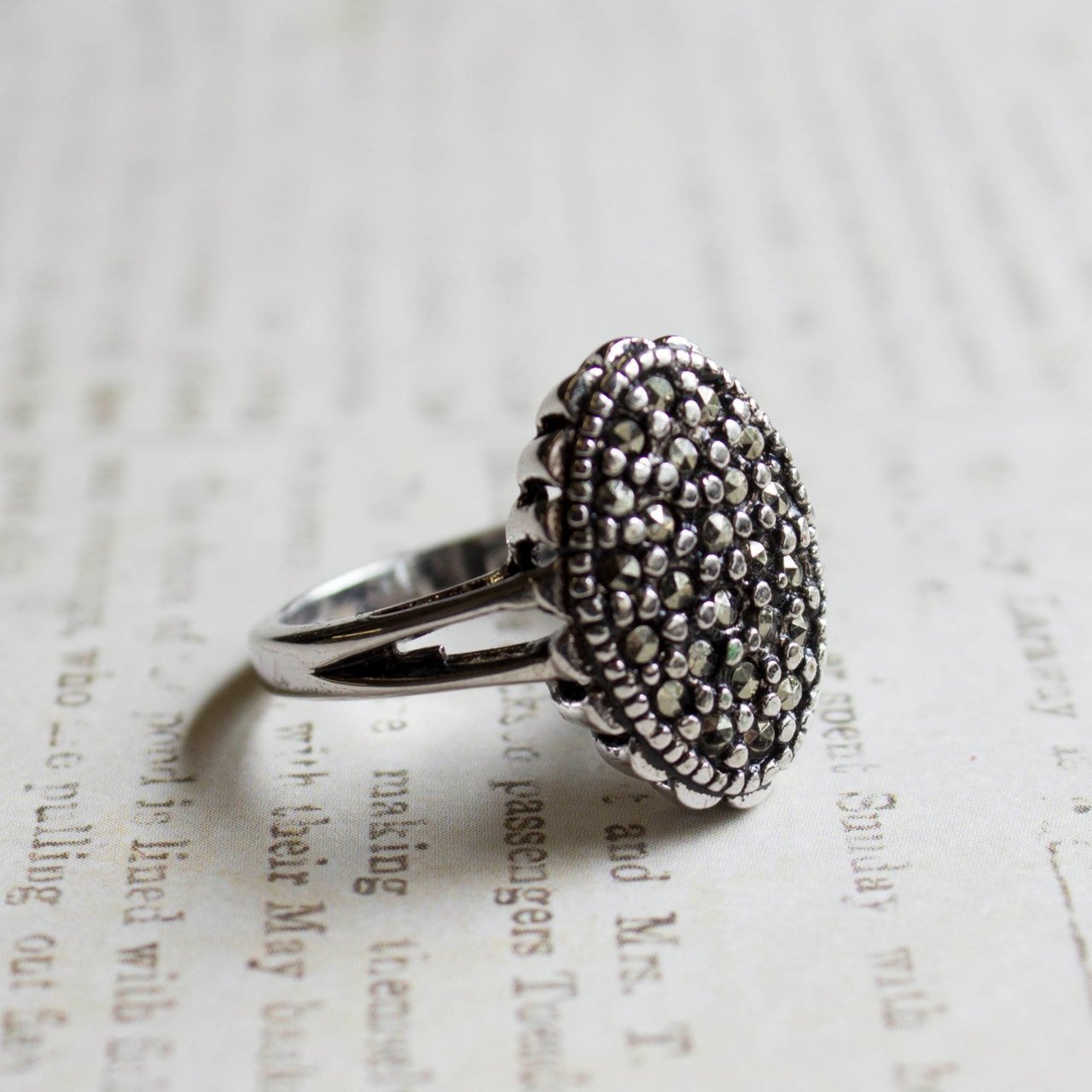 Vintage Ring Genuine Marcasite Ring Antique Pave #R1755 SIZE 6
