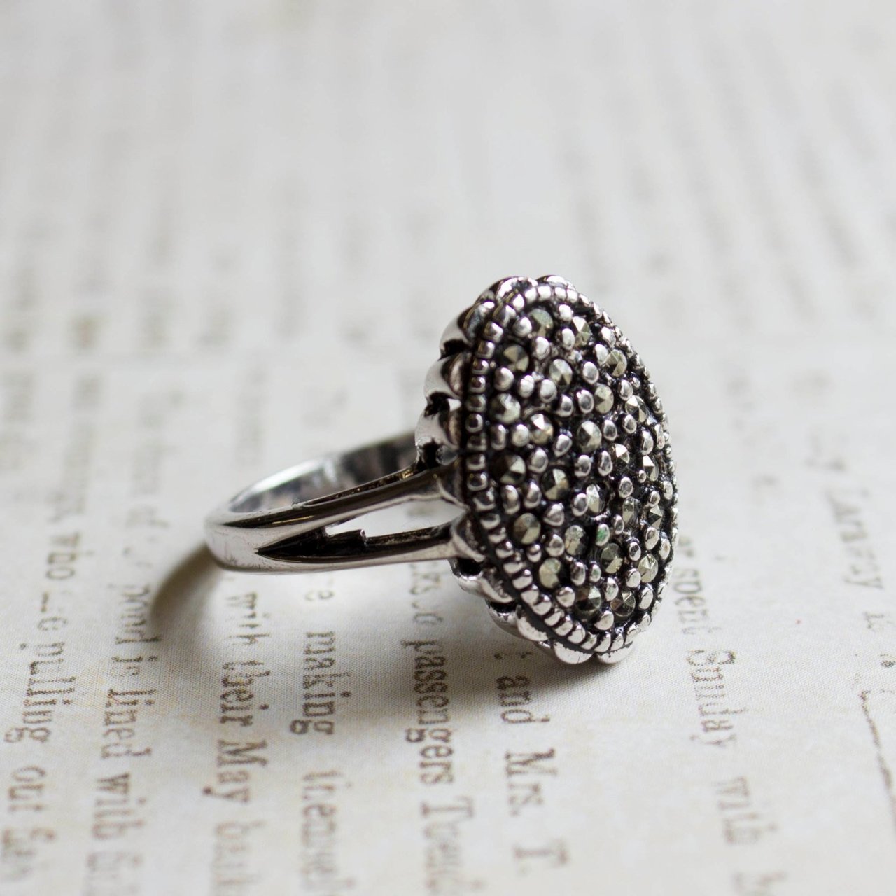 Vintage Ring Genuine Marcasite Ring Antique Pave  #R1755 SIZE 6