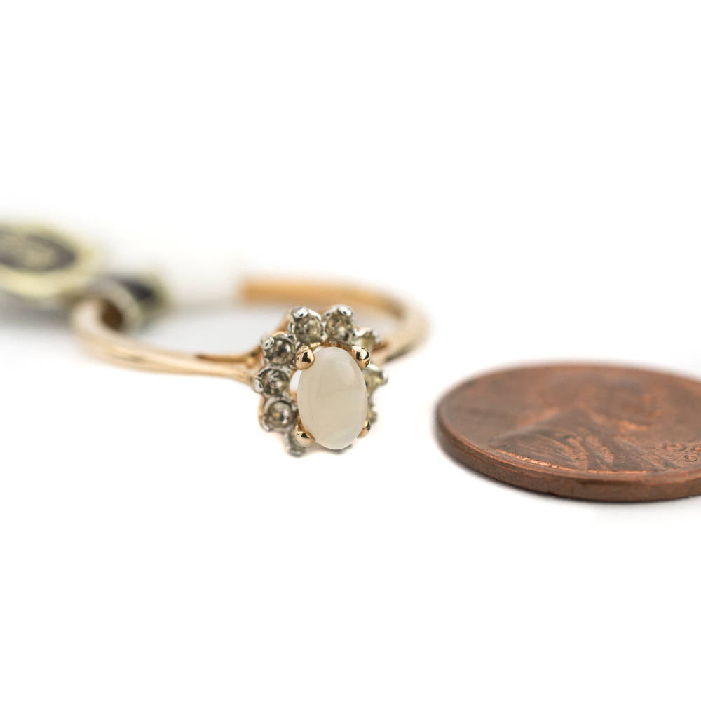 Vintage Genuine Opal or Austrian Crystal Ring 18k Yellow Gold Electroplated
