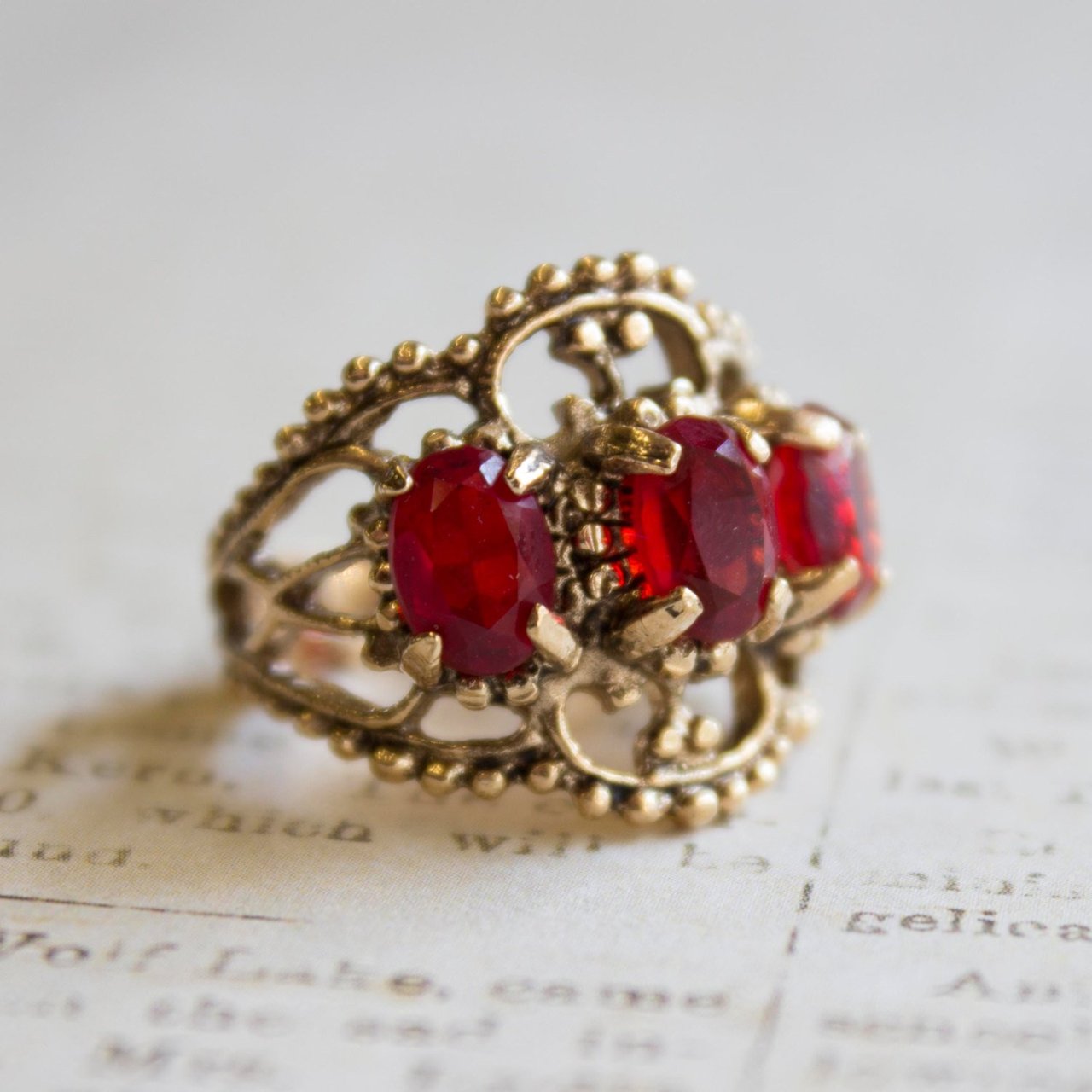 Vintage Ring Austrian Crystal Cocktail Ring Antique 18k Gold Womans Jewelry