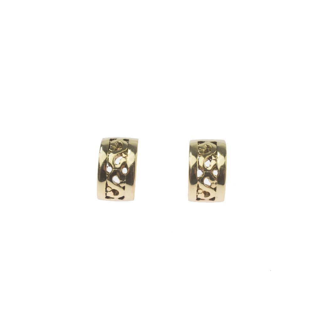 Vintage Signed Oscar De La Renta Thick Antiqued Gold Tone Hoops Earrings Size: G
