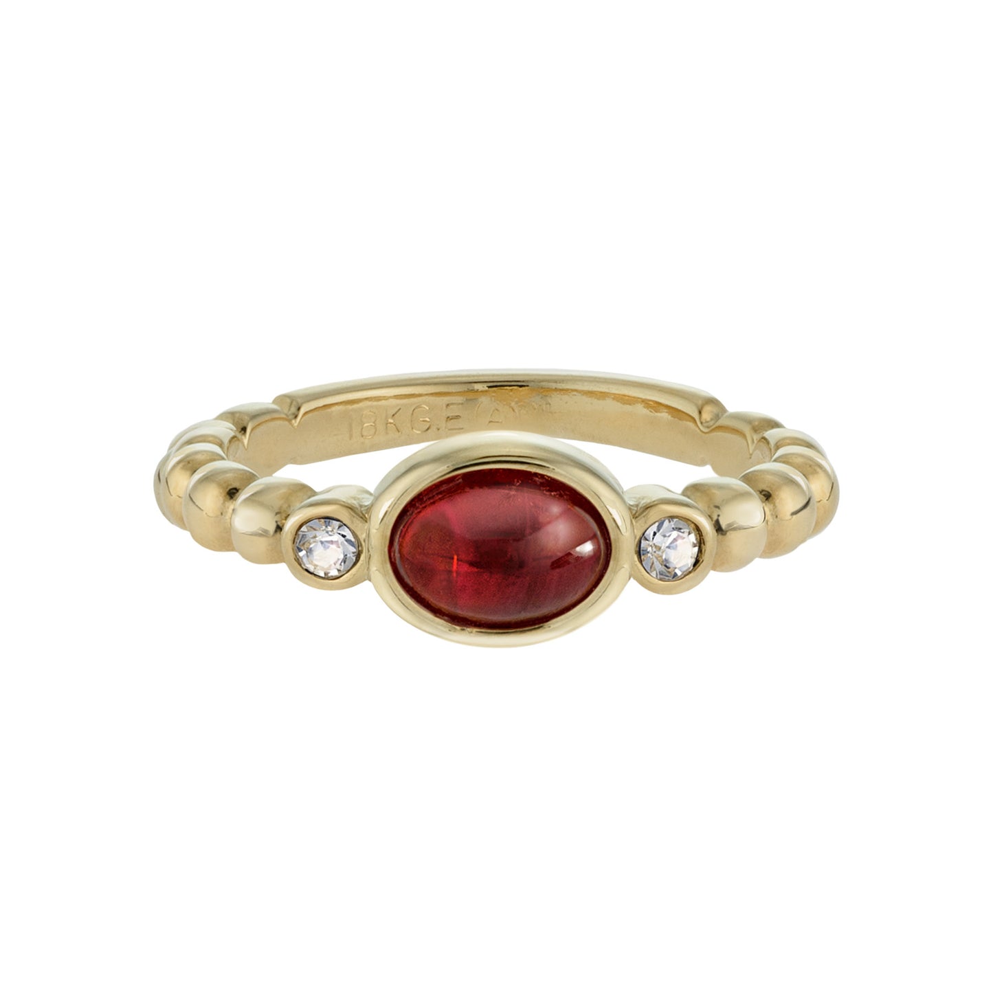 Vintage Ring 1990's Ruby and Clear Swarovski Crystals 18k Gold Plated Ring Antique Jewelry for Women